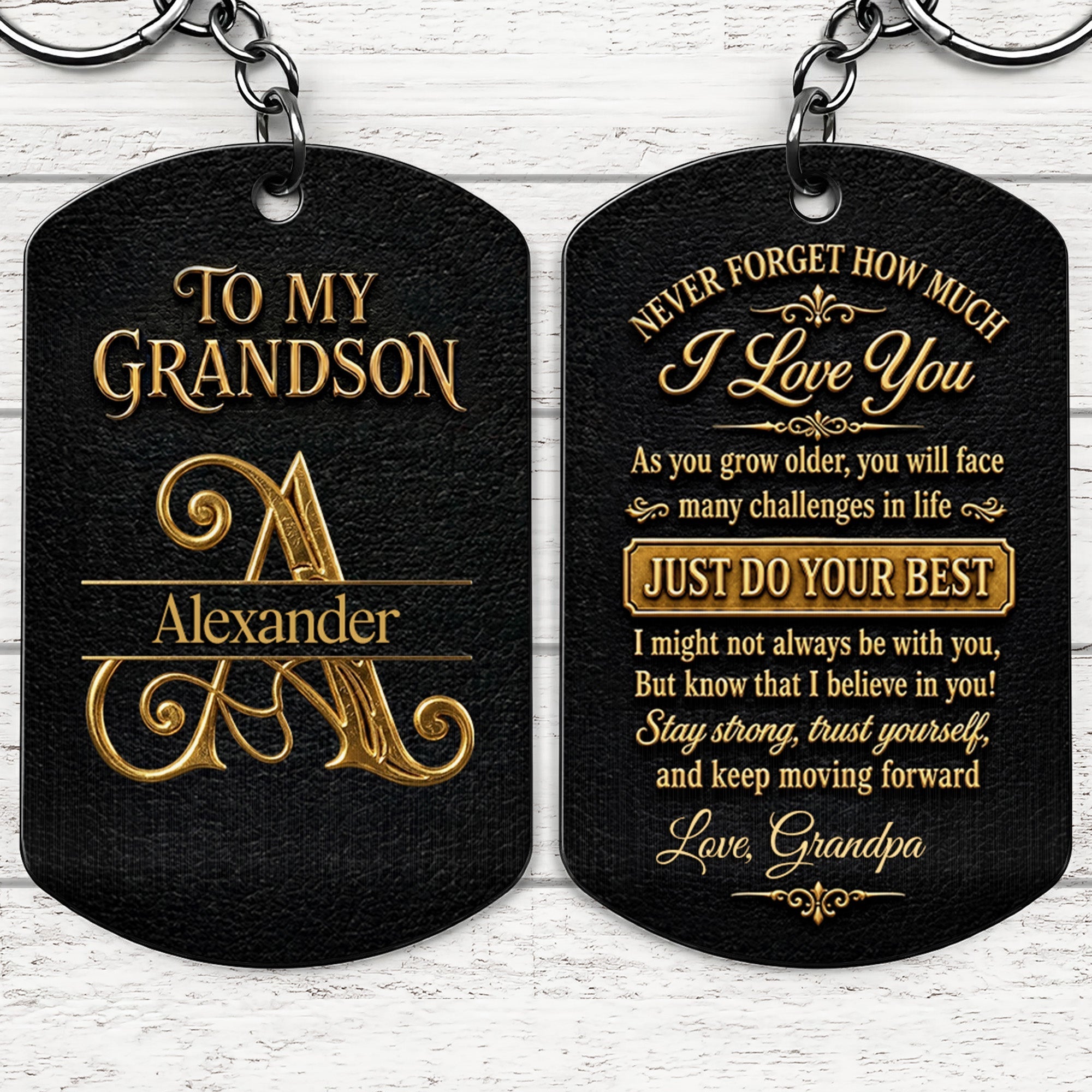 Personalized Stainless Steel Keychain for Grandson Love Note Gift