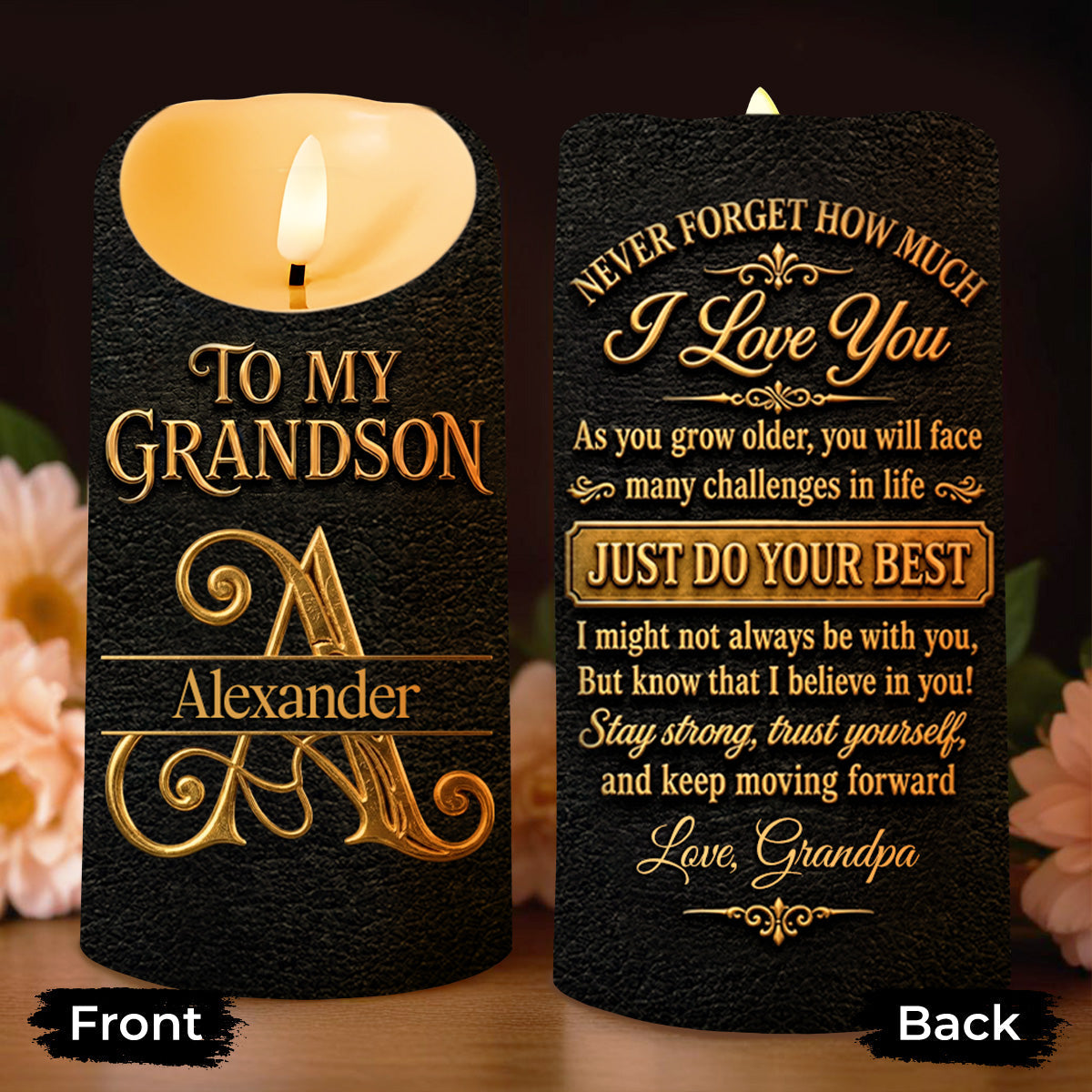 Personalized Flameless LED Candle Custom Gift for Grandson