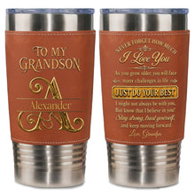 Load image into Gallery viewer, Personalized Leather Tumbler Custom Name Gift for Grandson
