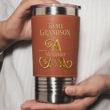 Load image into Gallery viewer, Personalized Leather Tumbler Custom Name Gift for Grandson
