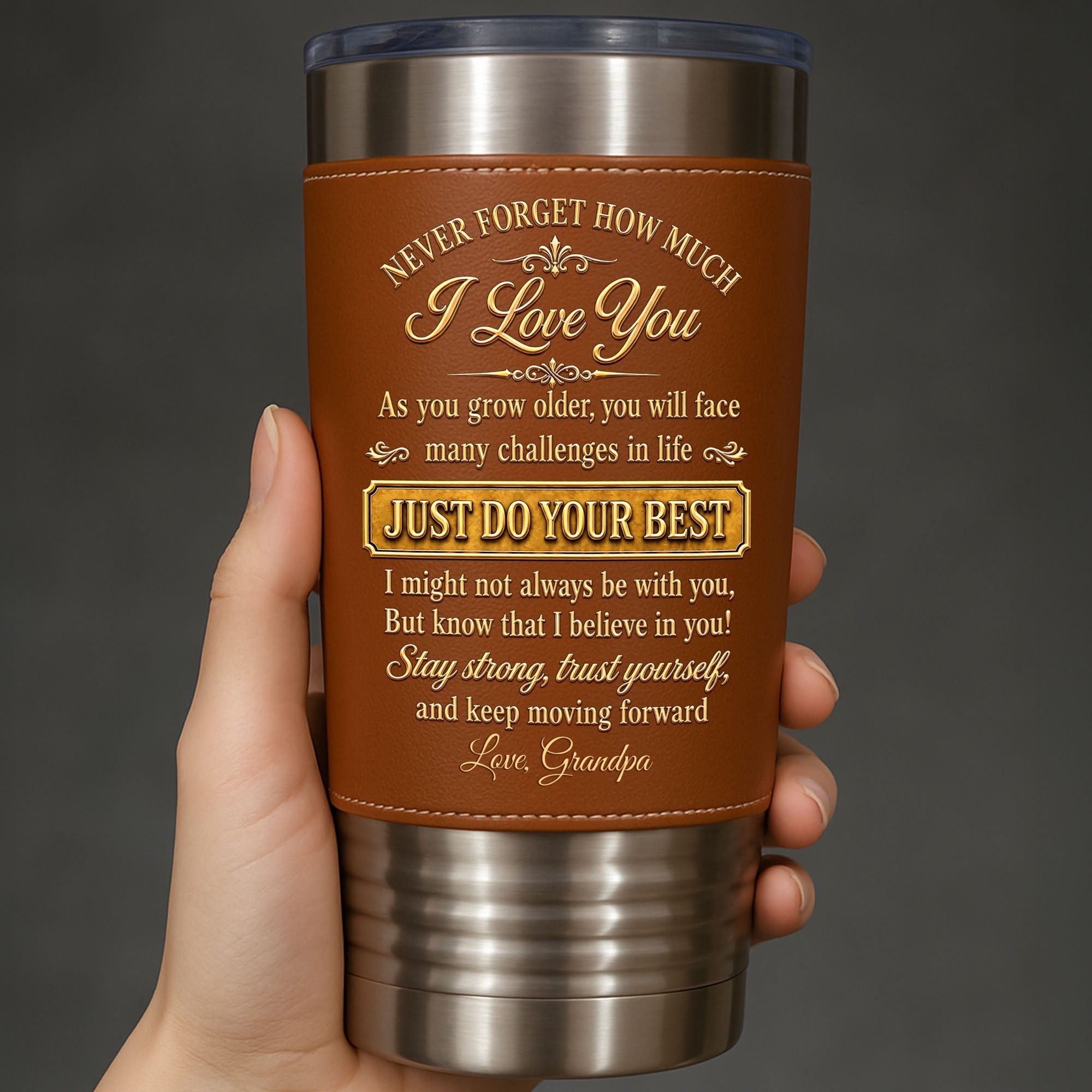 Personalized Leather Tumbler Custom Name Gift for Grandson
