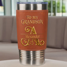 Load image into Gallery viewer, Personalized Leather Tumbler Custom Name Gift for Grandson
