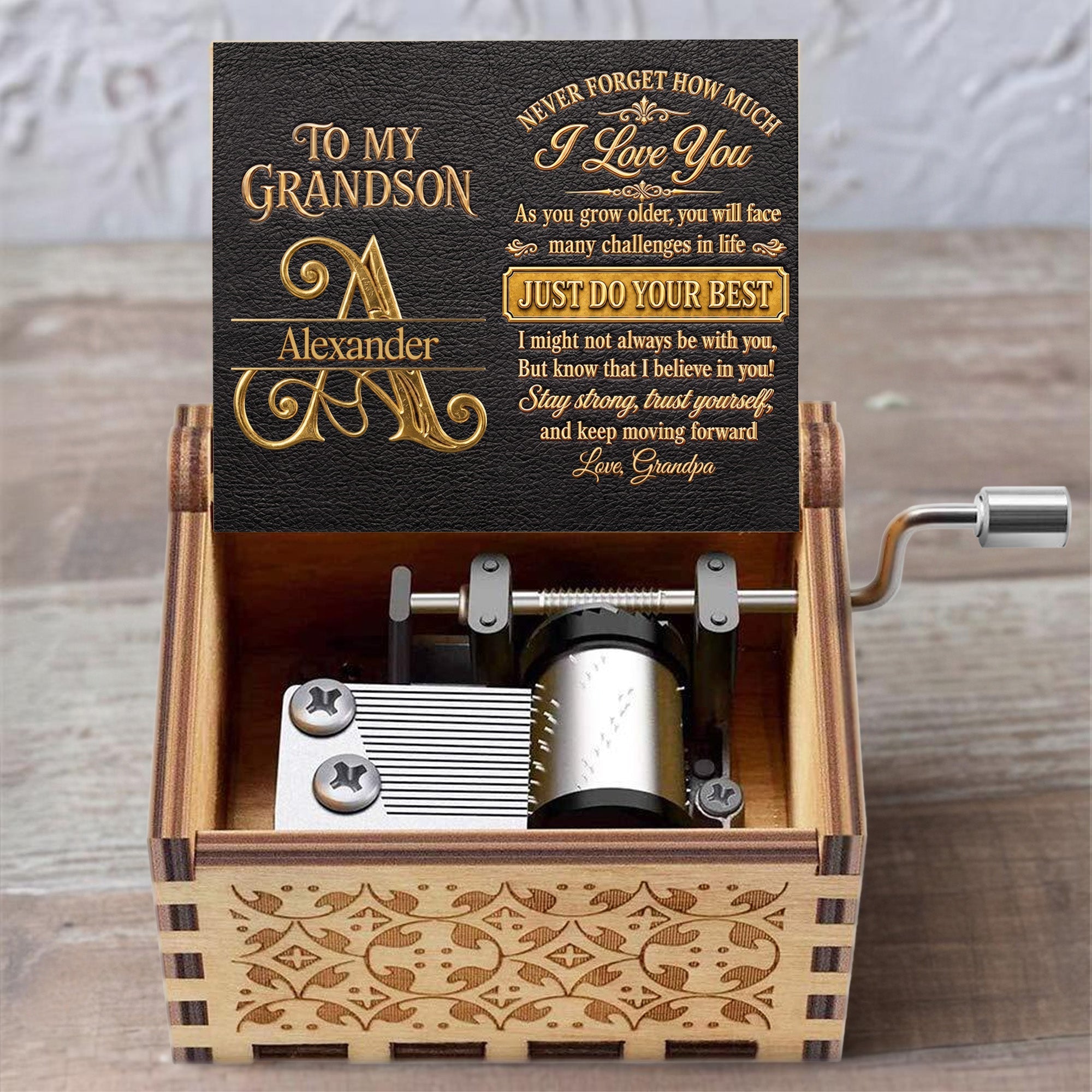 Personalized Wooden Music Box Custom for Grandson Love You
