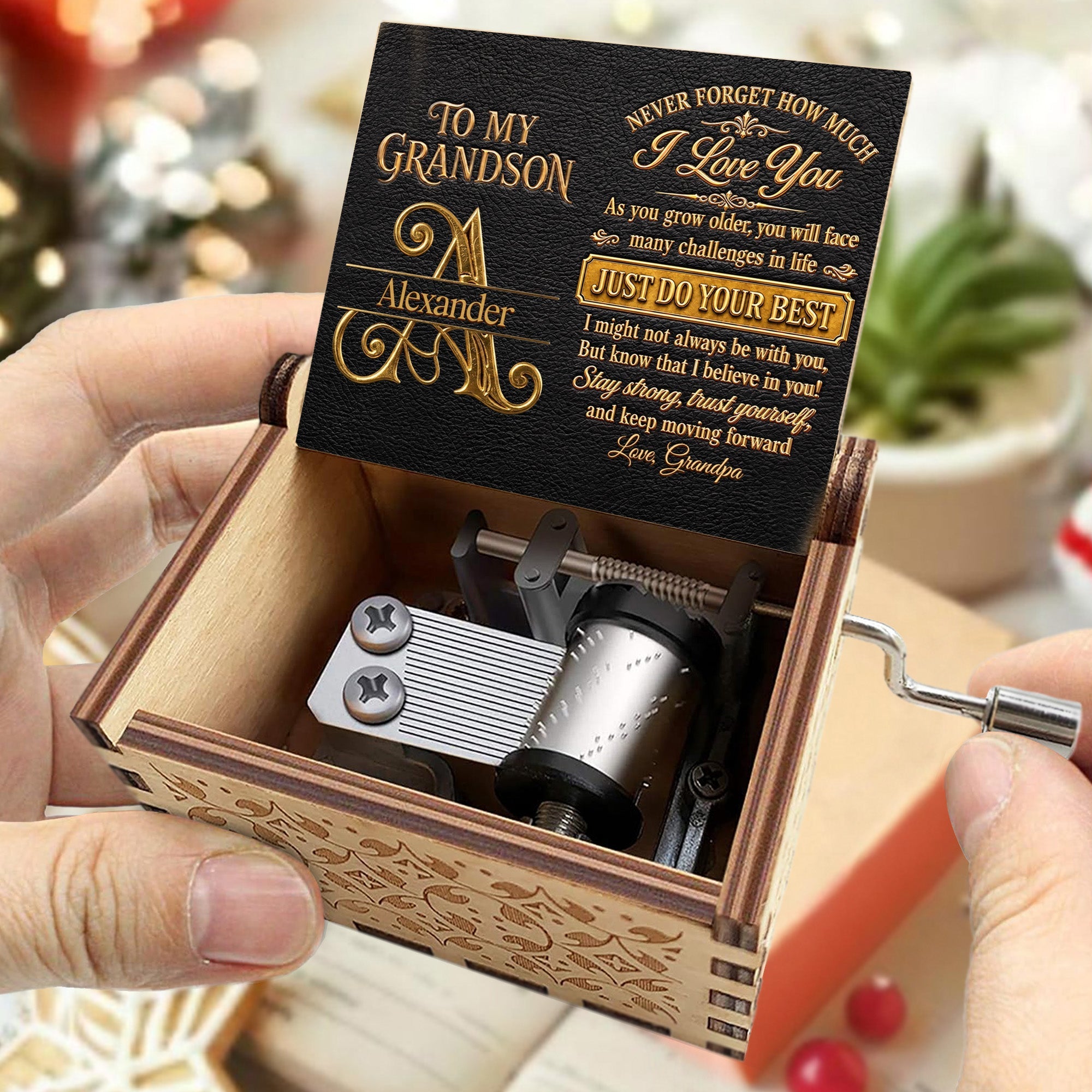 Personalized Wooden Music Box Custom for Grandson Love You