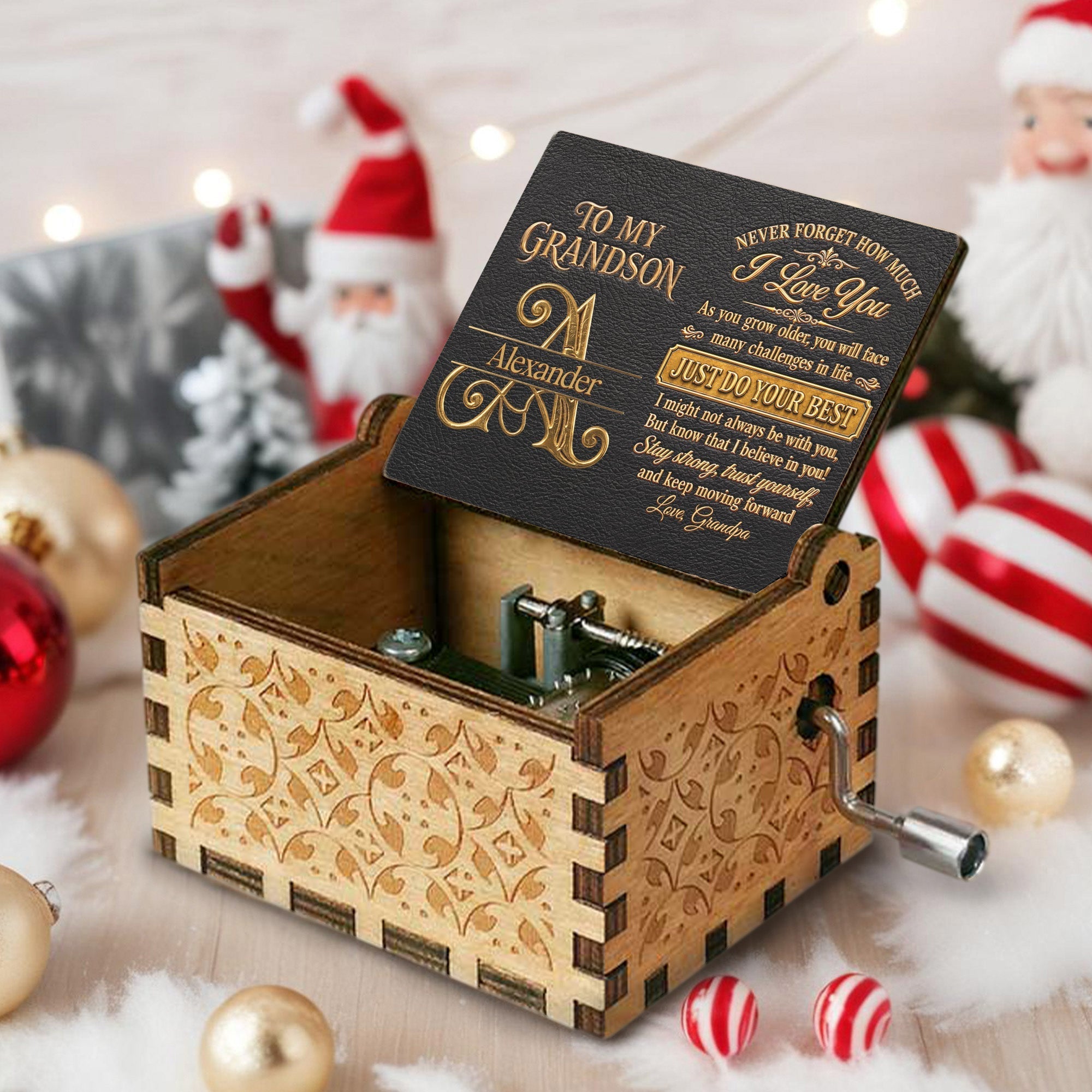 Personalized Wooden Music Box Custom for Grandson Love You