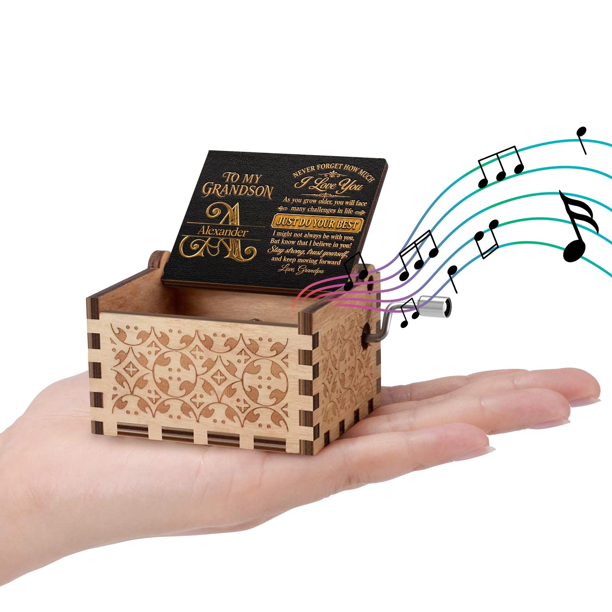 Personalized Wooden Music Box Custom for Grandson Love You