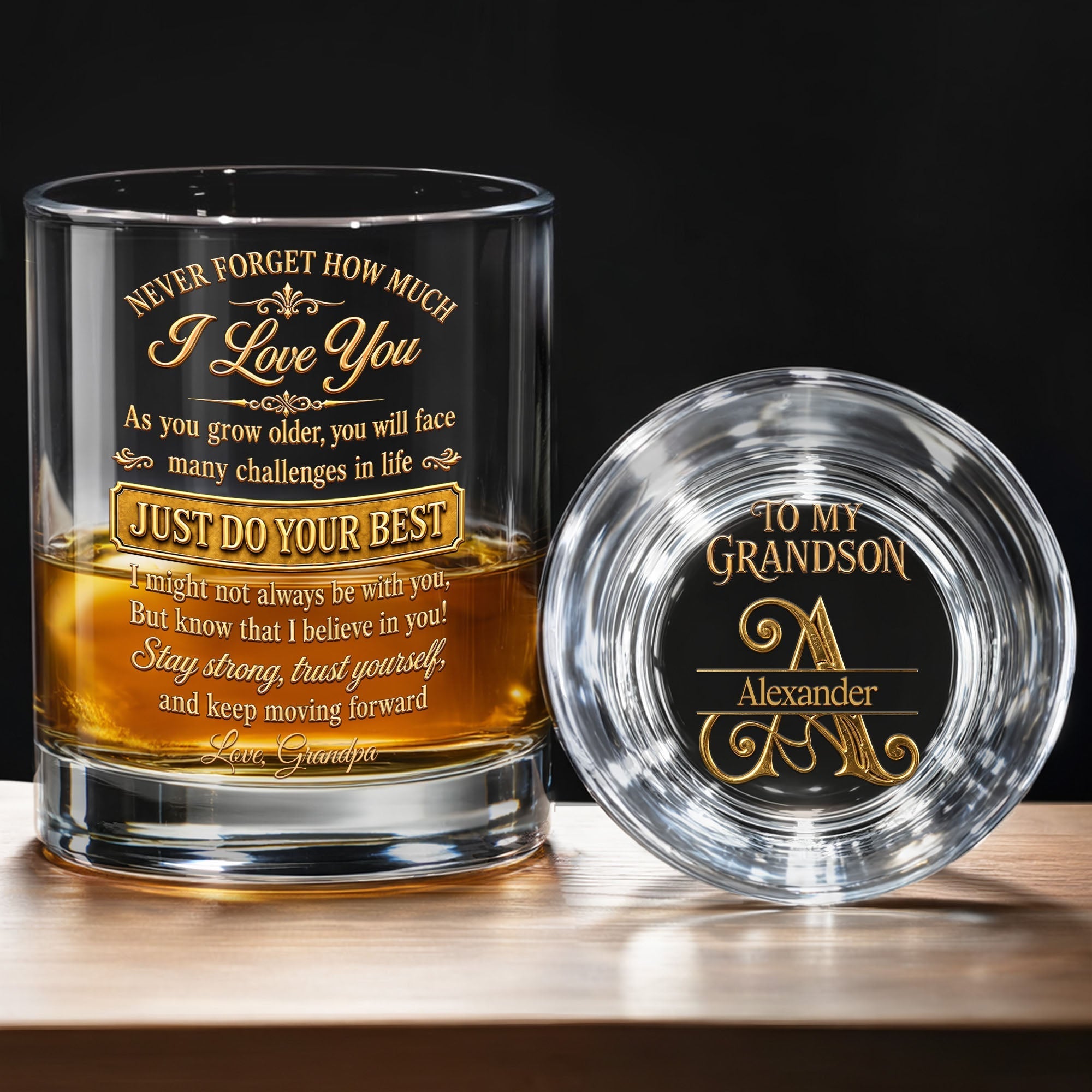Personalized Whiskey Glass Custom Name Gift for Grandson