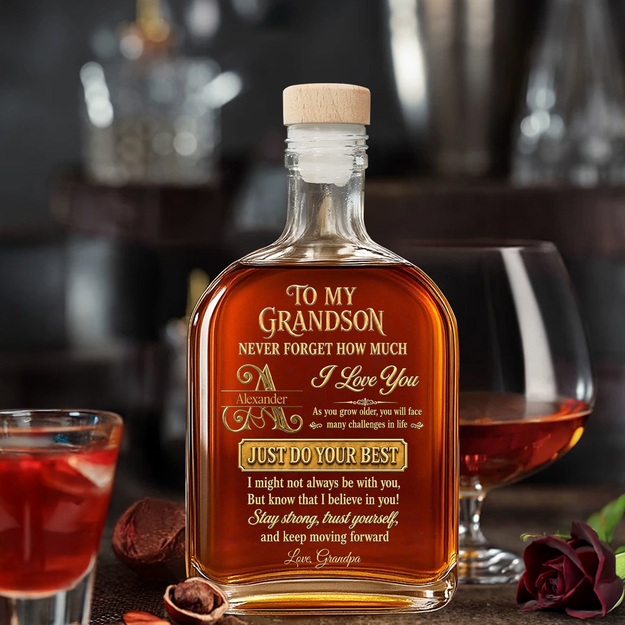Personalized Whiskey Bottle Custom Name Gift for Grandson