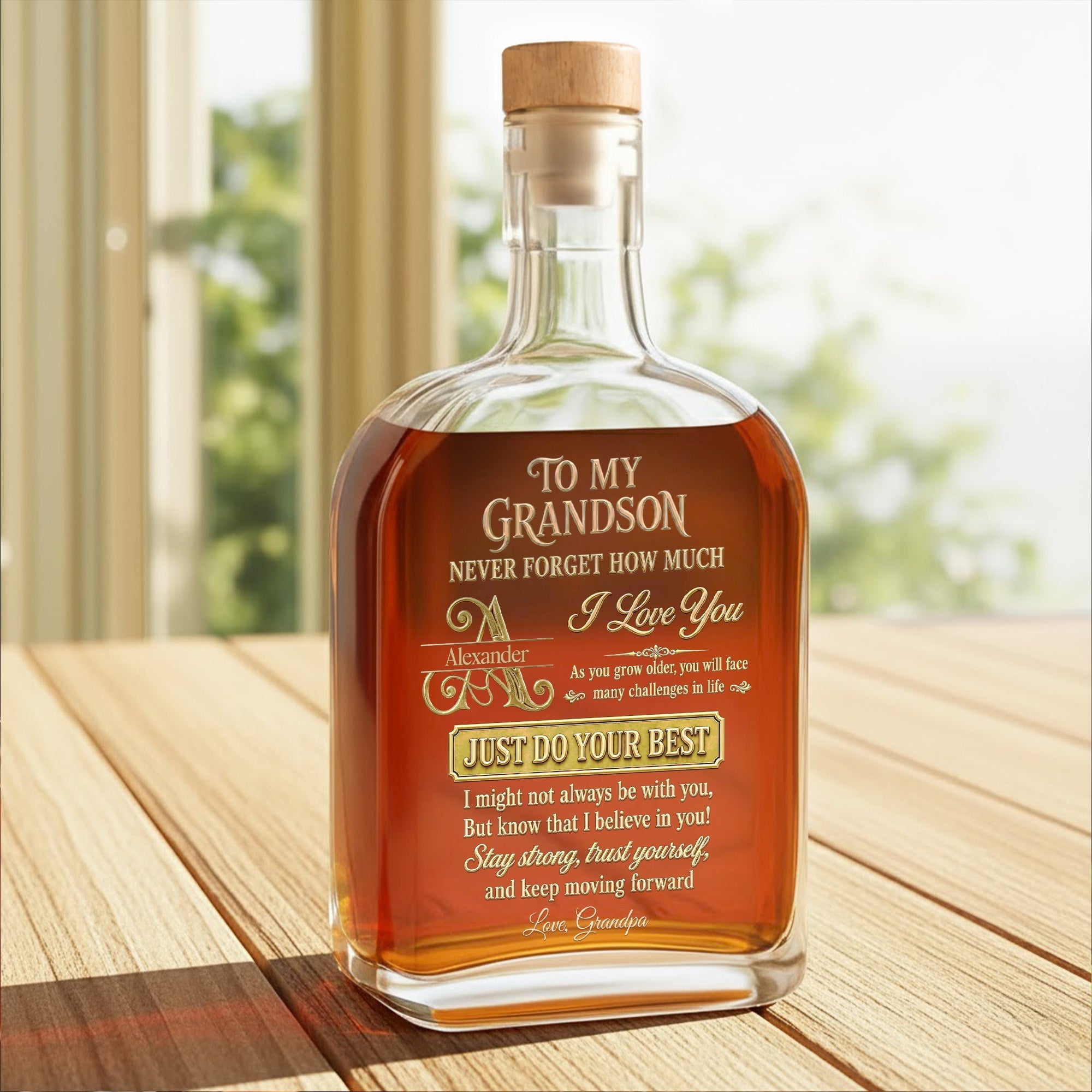 Personalized Whiskey Bottle Custom Name Gift for Grandson