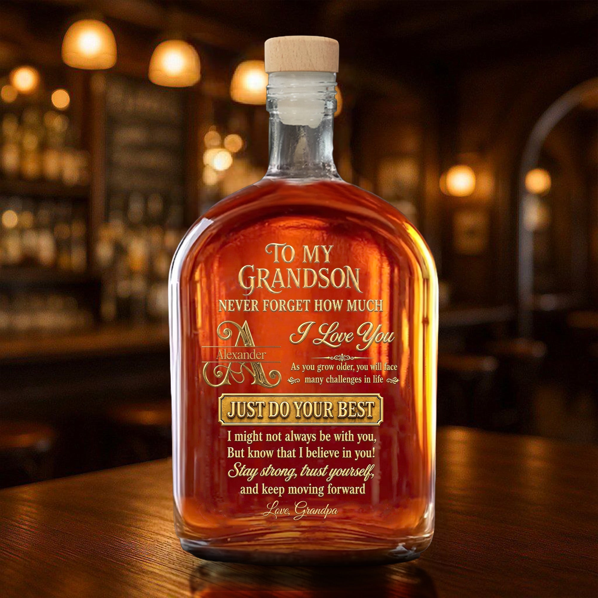 Personalized Whiskey Bottle Custom Name Gift for Grandson