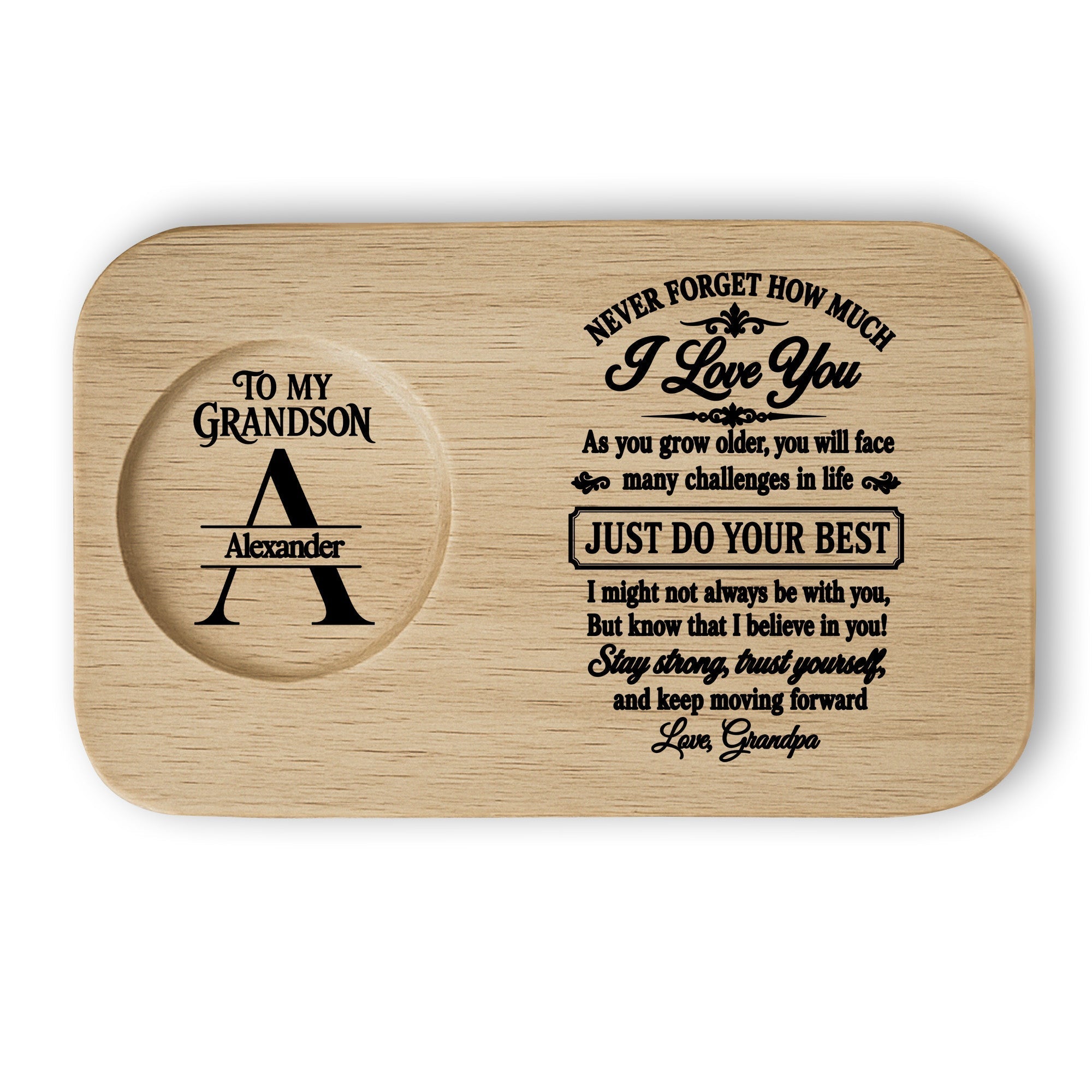 Personalized Engraved Serving Board with Cup Holder for Grandson