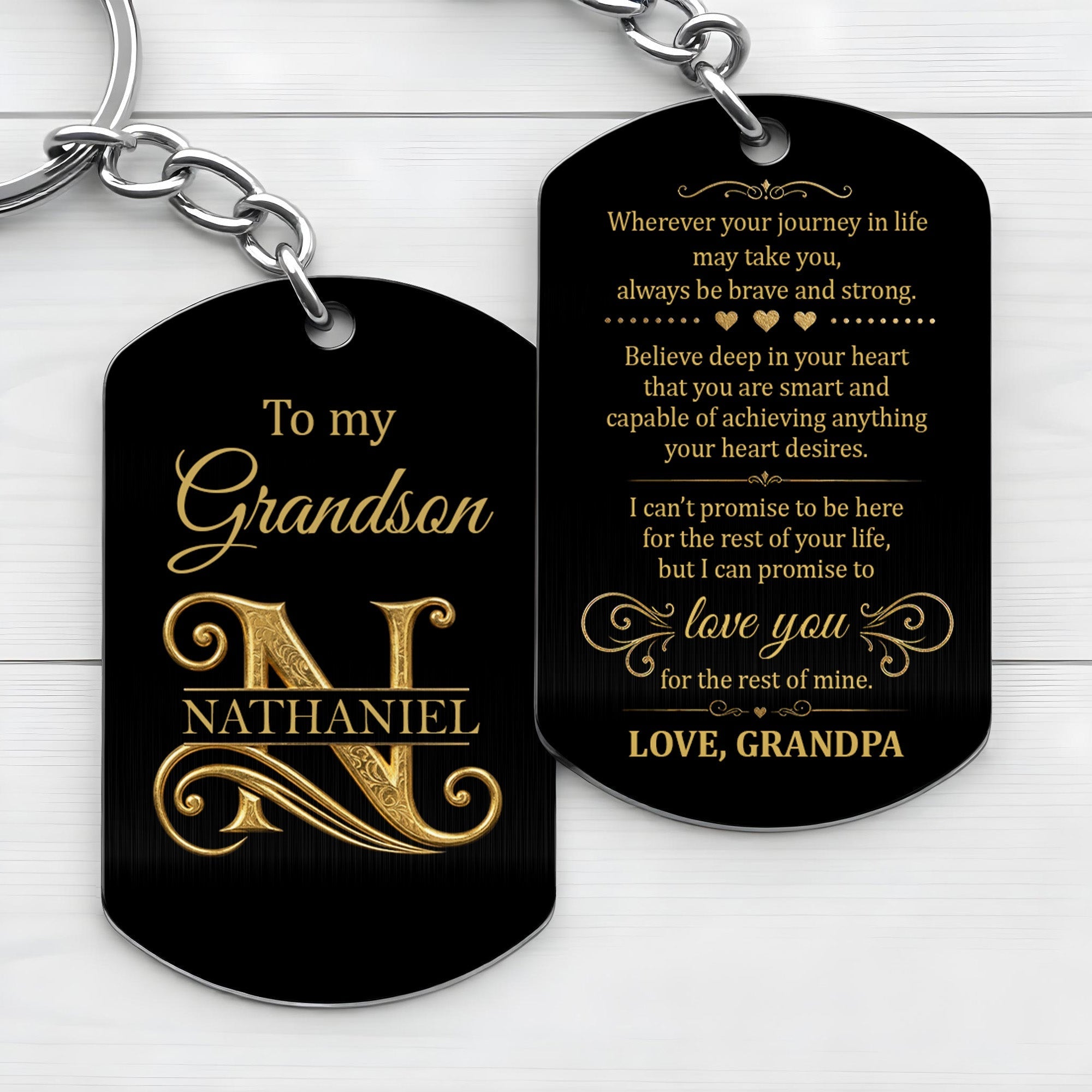 Personalized Stainless Steel Keychain for Grandson Gift Idea