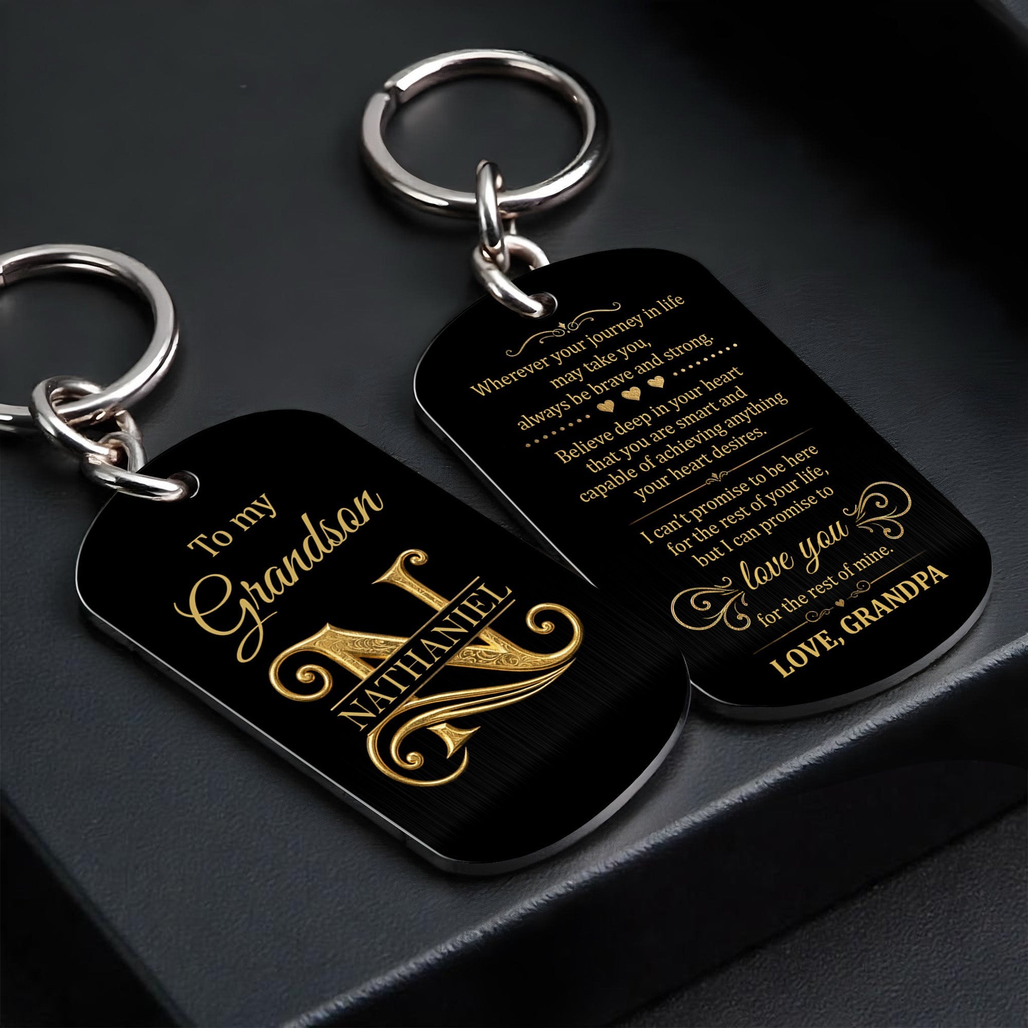 Personalized Stainless Steel Keychain for Grandson Gift Idea