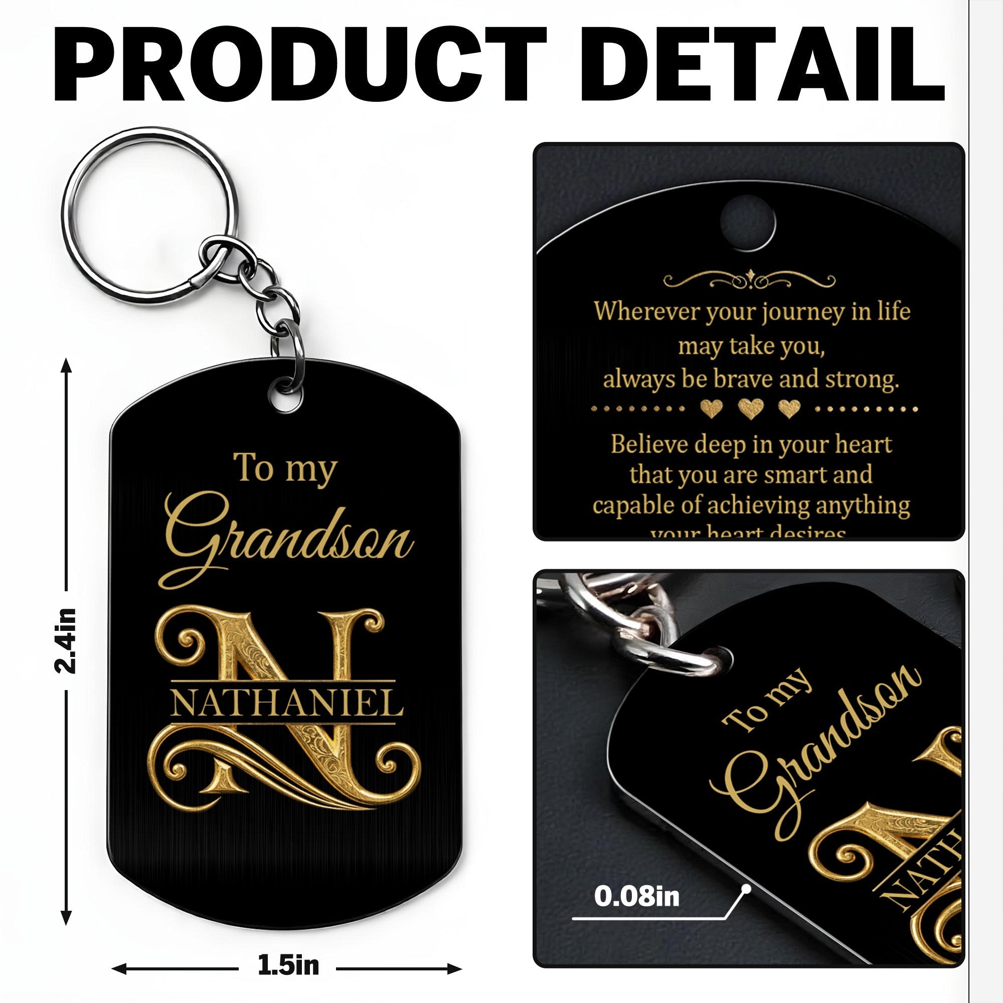 Personalized Stainless Steel Keychain for Grandson Gift Idea