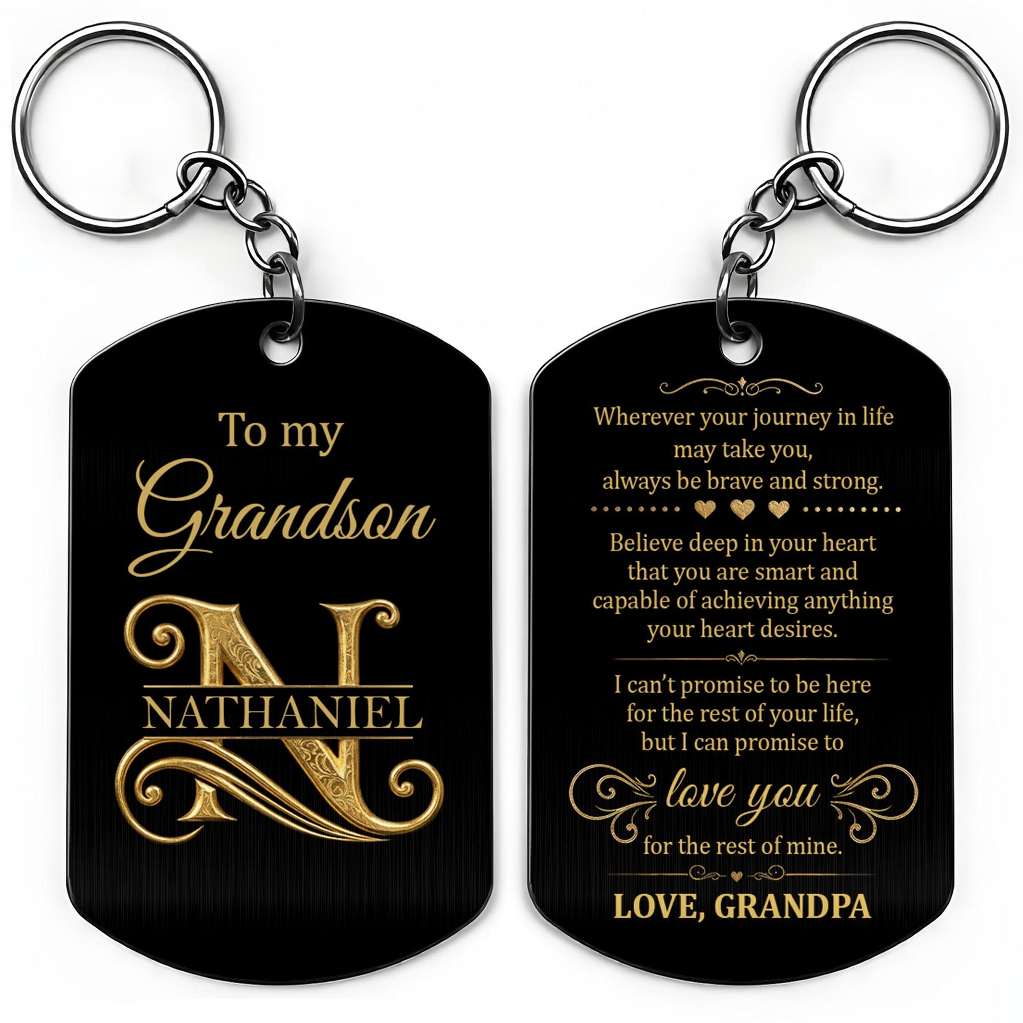 Personalized Stainless Steel Keychain for Grandson Gift Idea