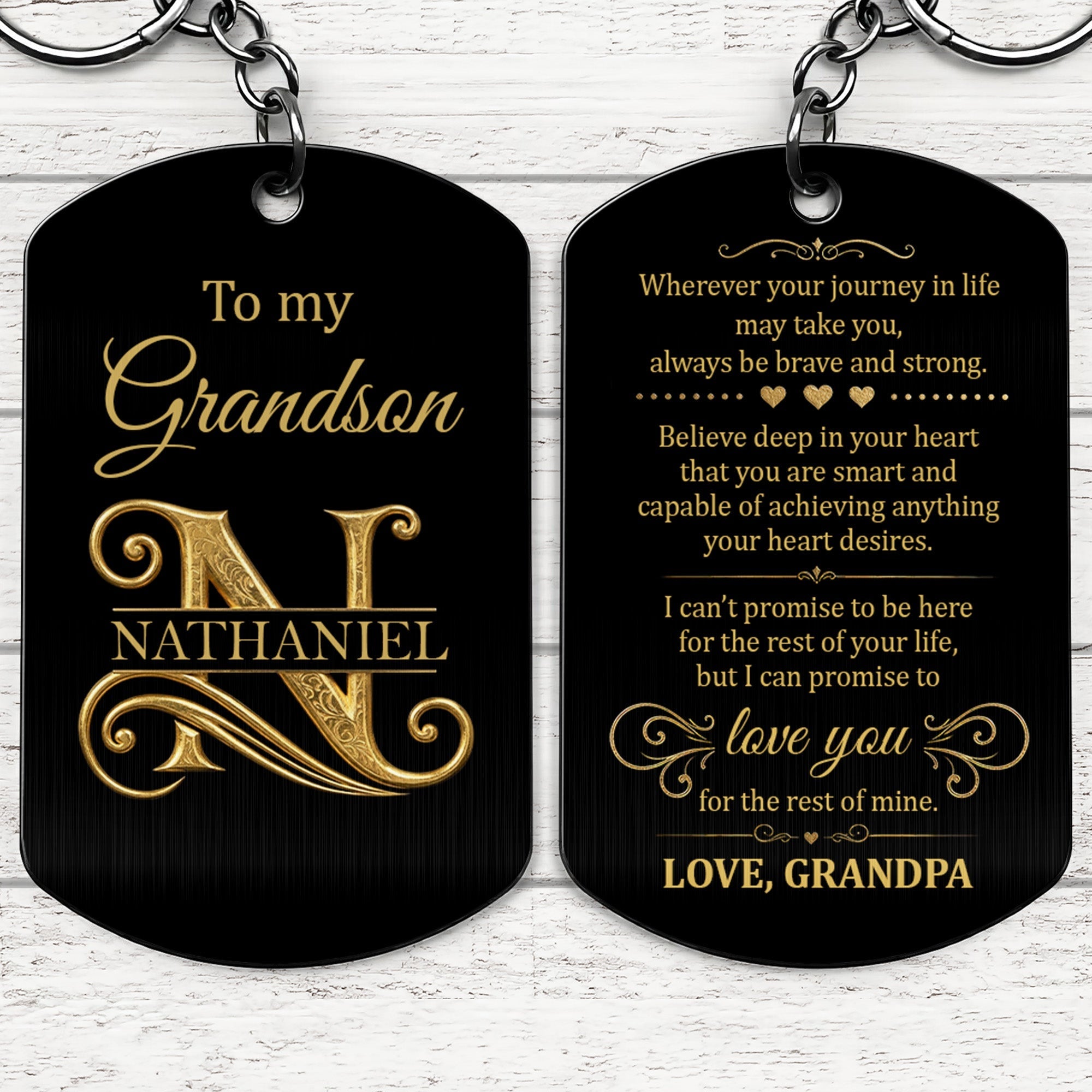 Personalized Stainless Steel Keychain for Grandson Gift Idea