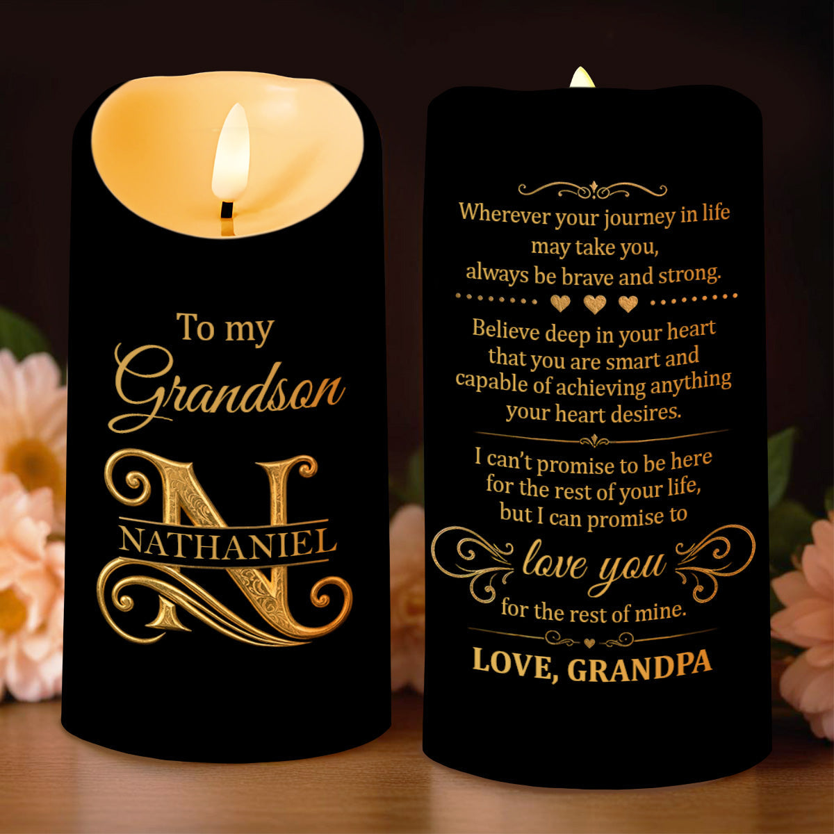 Personalized LED Candle with Initial Name for Grandson Gift
