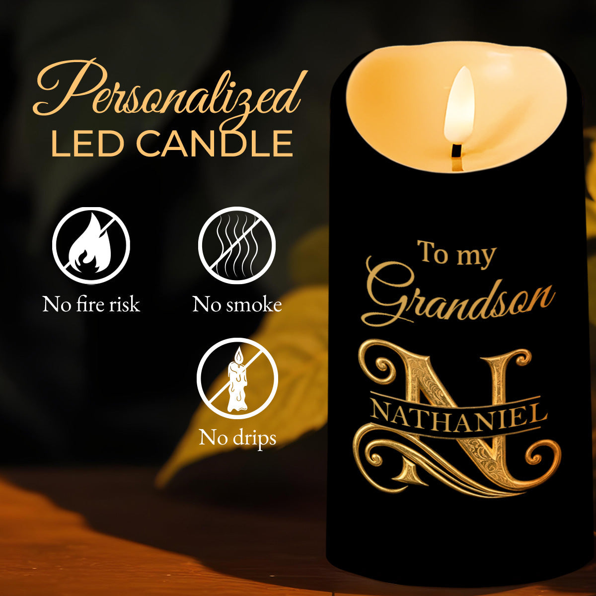 Personalized LED Candle with Initial Name for Grandson Gift