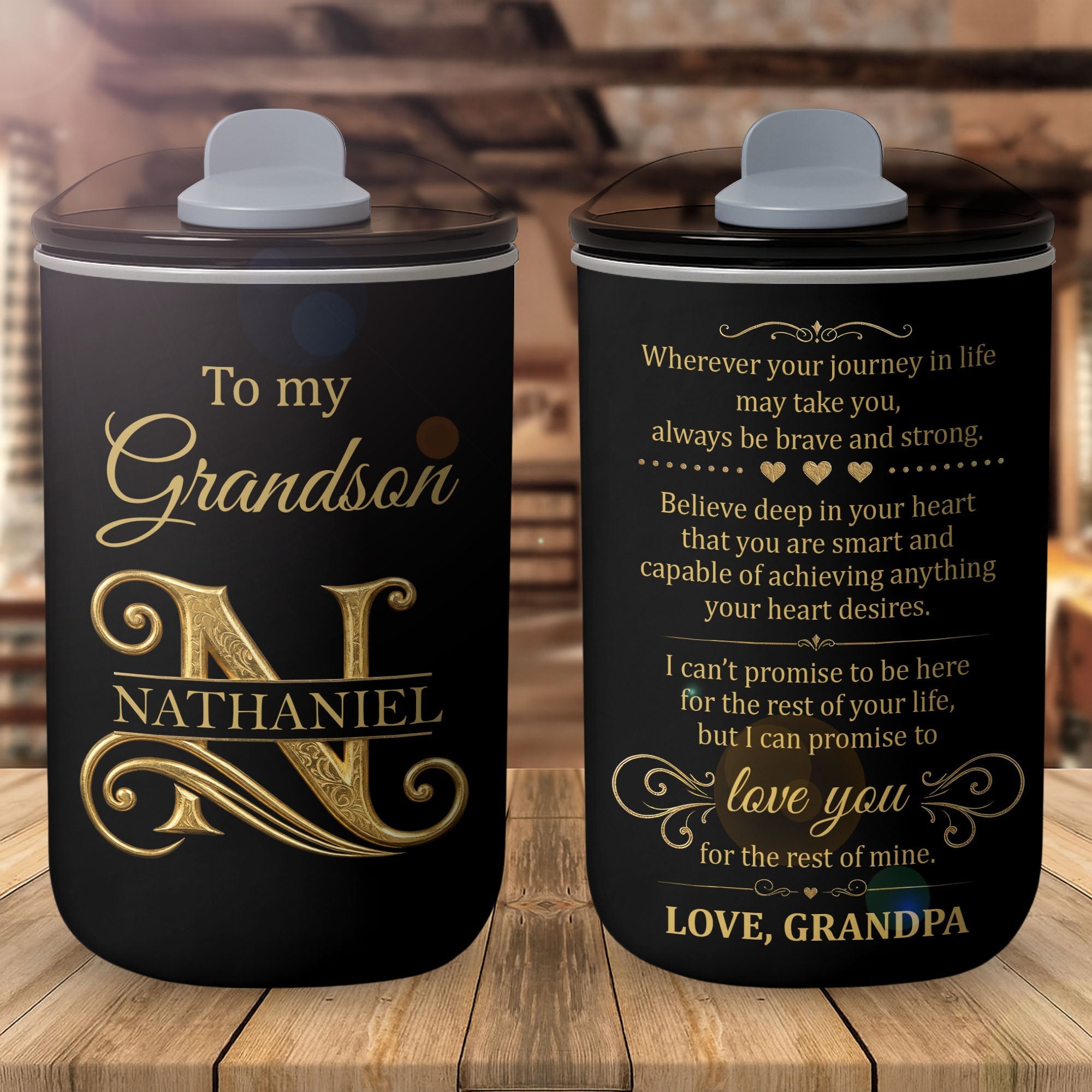 Personalized Stainless Steel Tumbler Custom Monogram Gift for Grandson