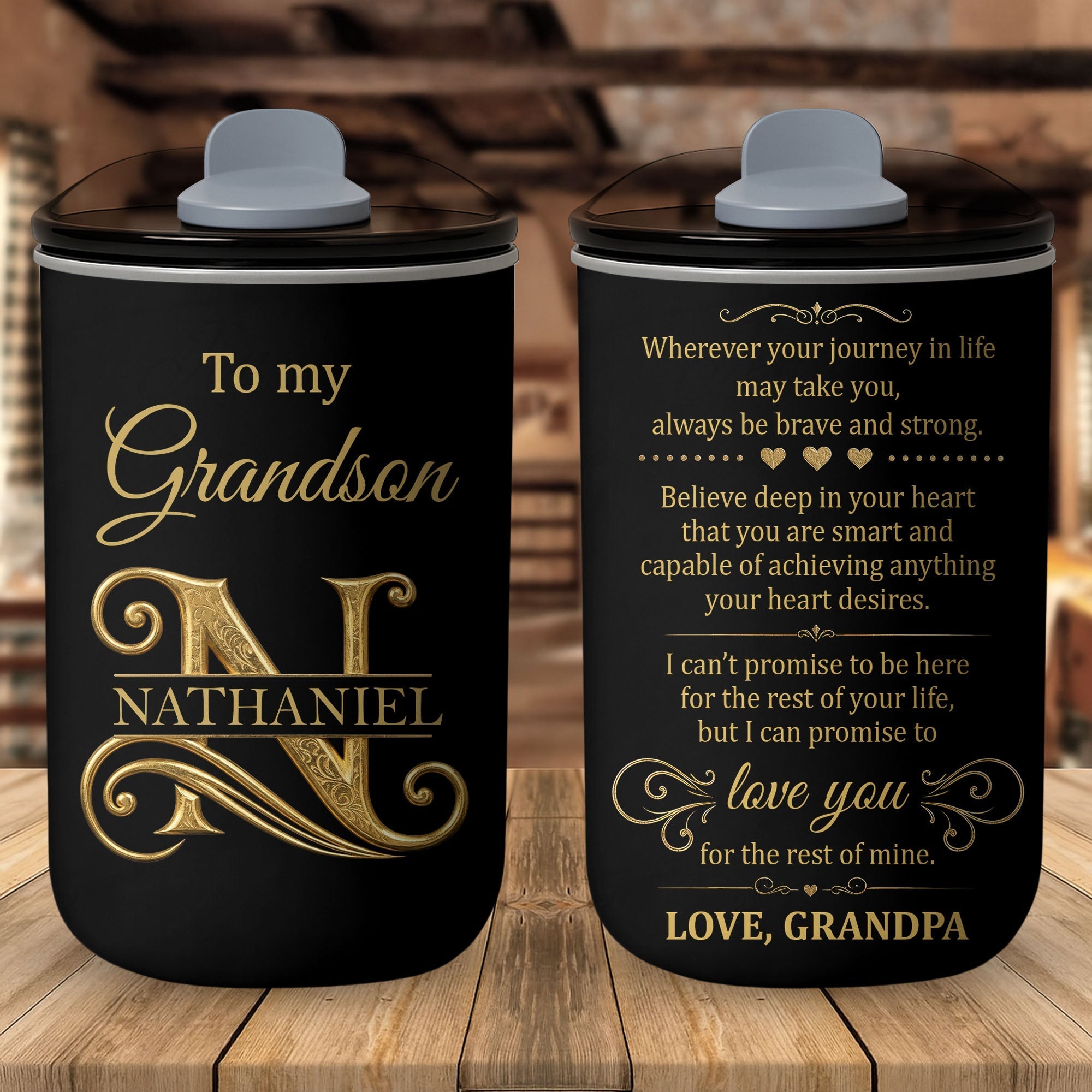 Personalized Stainless Steel Tumbler Custom Monogram Gift for Grandson