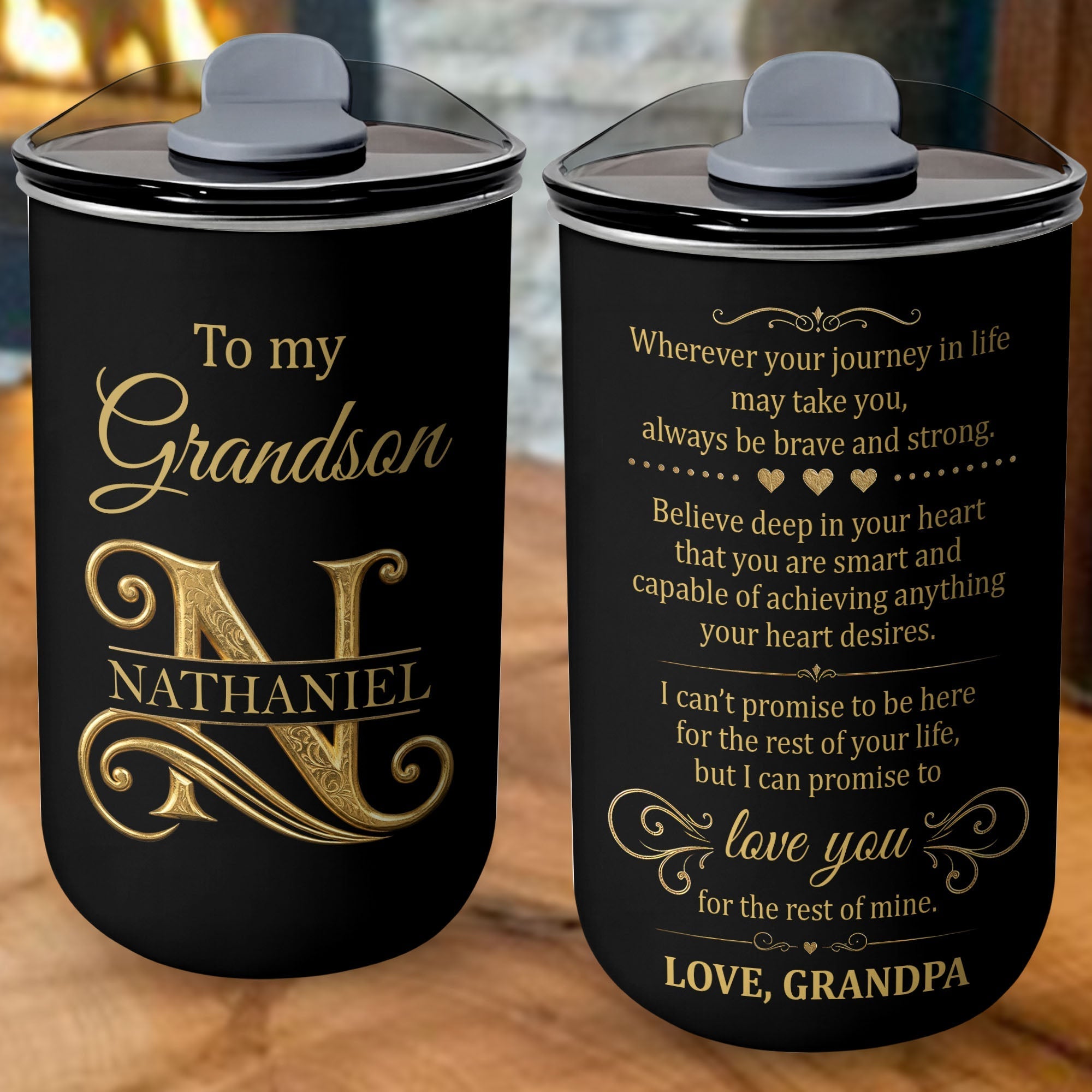 Personalized Stainless Steel Tumbler Custom Monogram Gift for Grandson