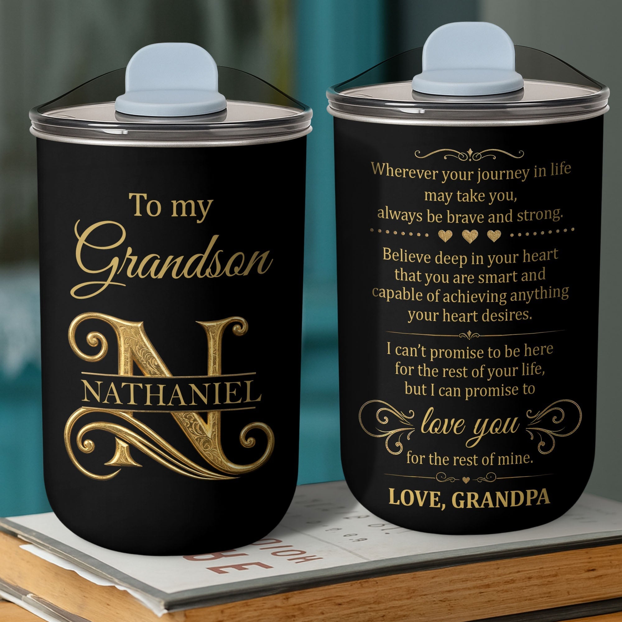 Personalized Stainless Steel Tumbler Custom Monogram Gift for Grandson