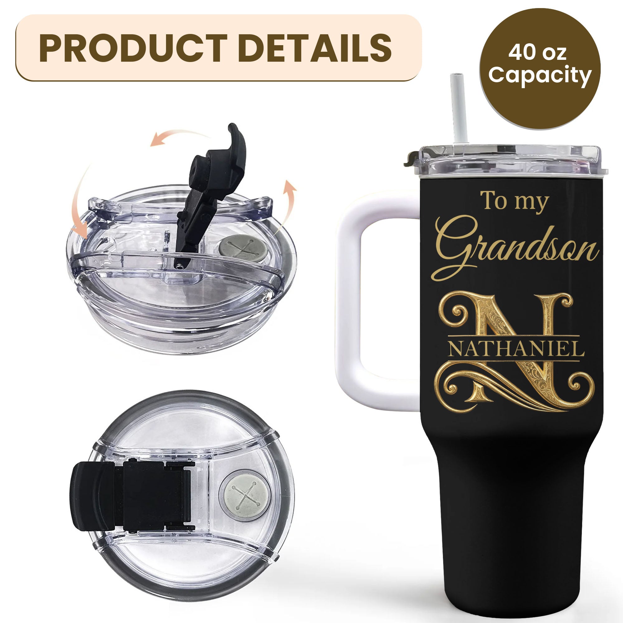 Personalized 40oz Tumbler Custom Name Gift for Grandson