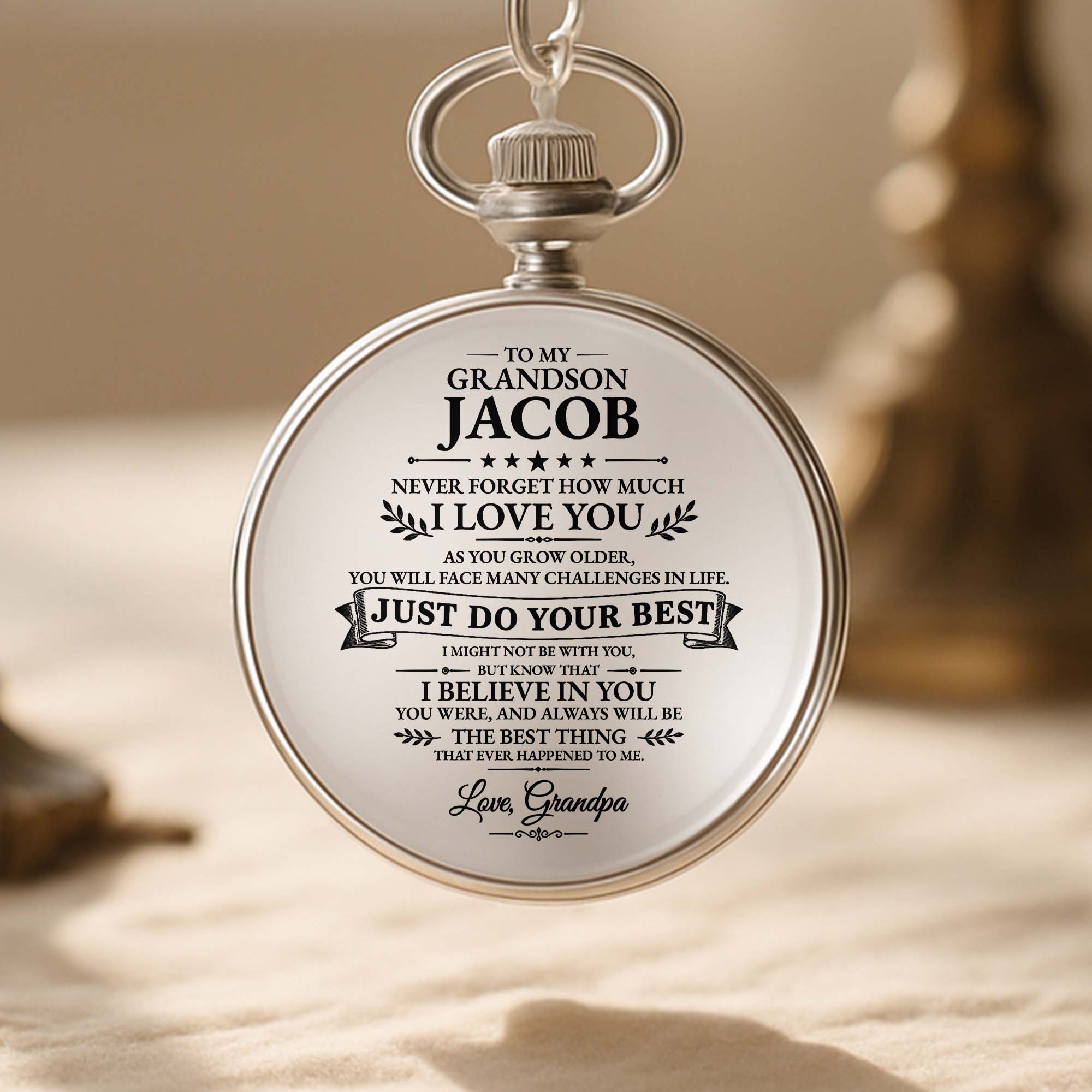 Personalized Silver-Plated Pocket Watch for Grandson Gift