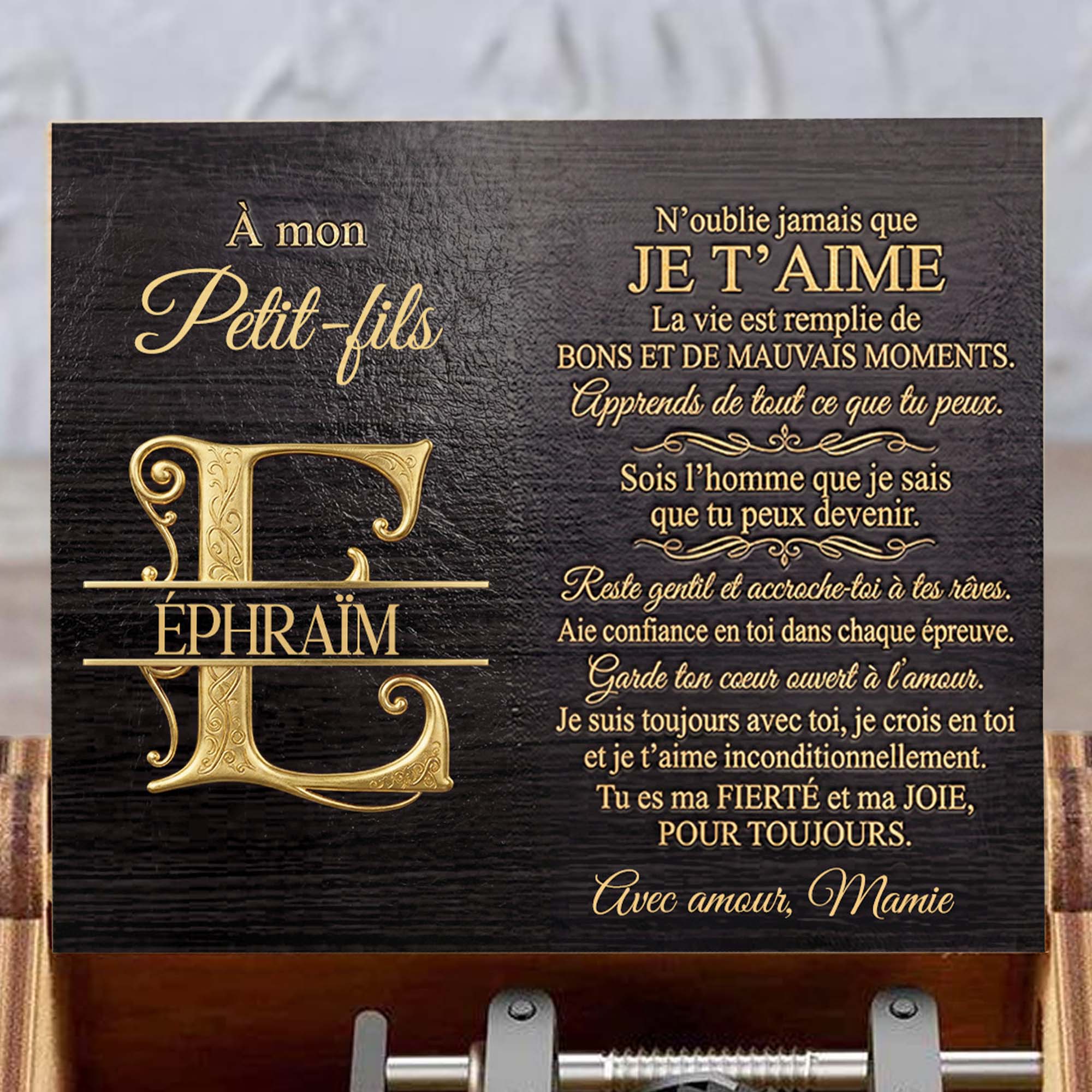Personalized Wooden Music Box Custom Initial Gift for Grandson