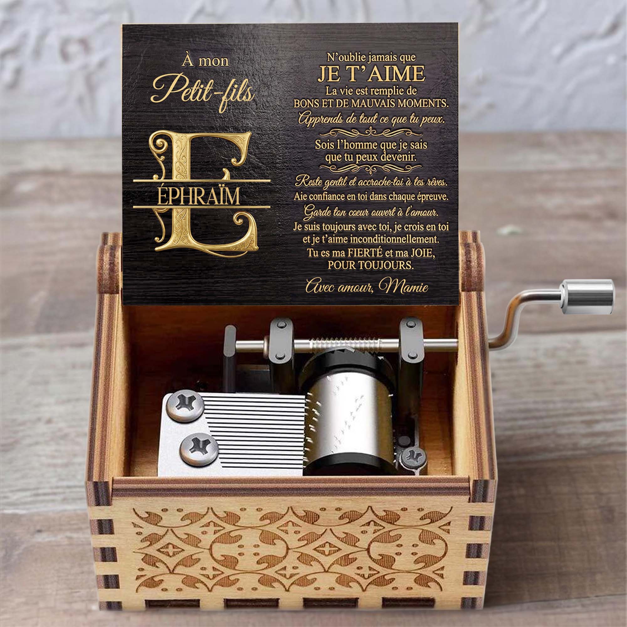 Personalized Wooden Music Box Custom Initial Gift for Grandson