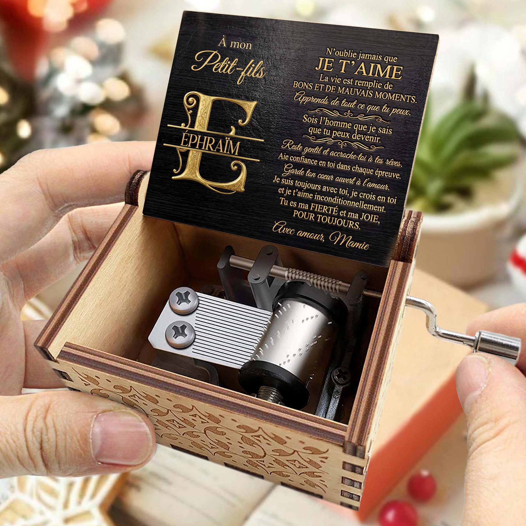 Personalized Wooden Music Box Custom Initial Gift for Grandson