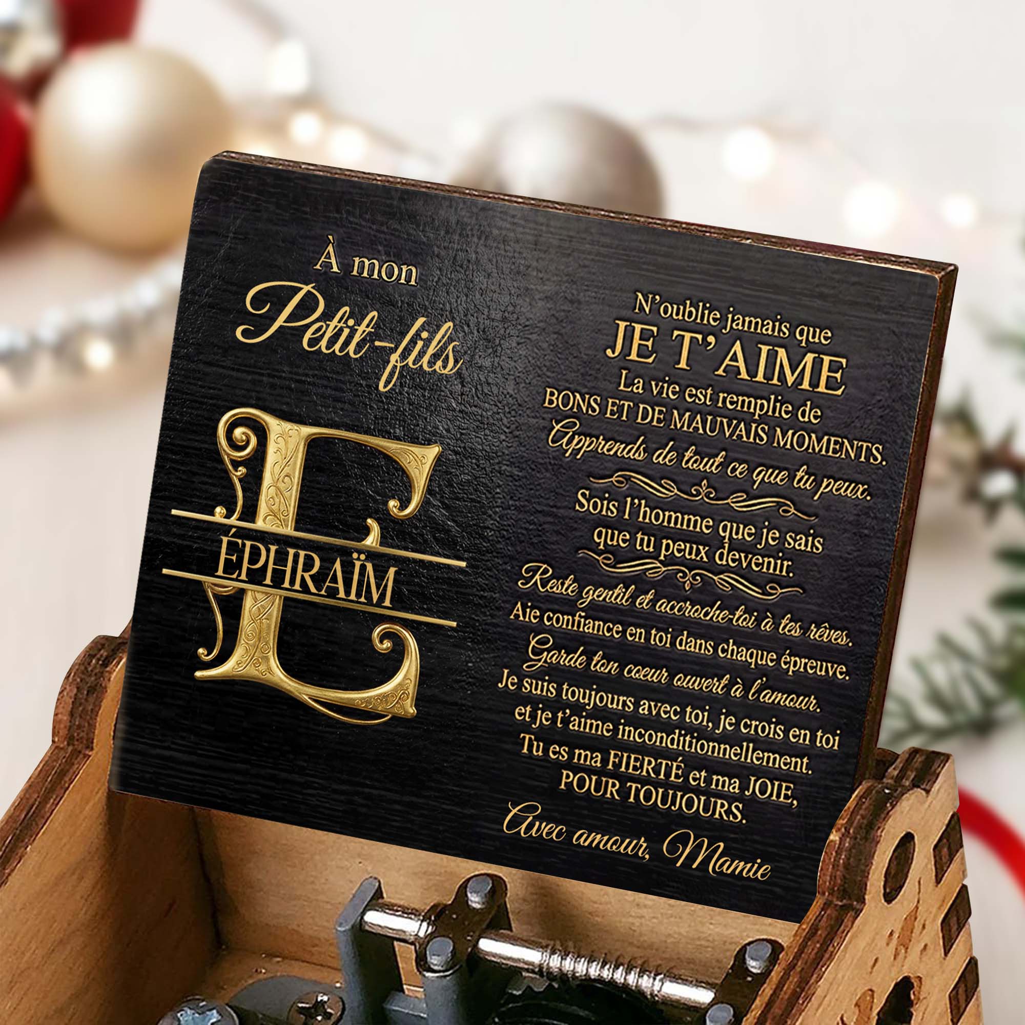 Personalized Wooden Music Box Custom Initial Gift for Grandson