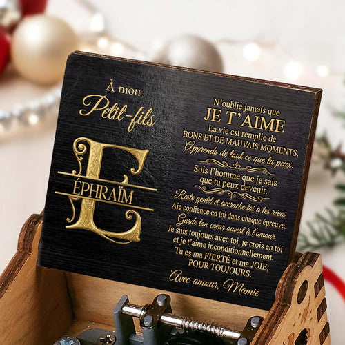 Personalized Wooden Music Box Custom Initial Gift for Grandson
