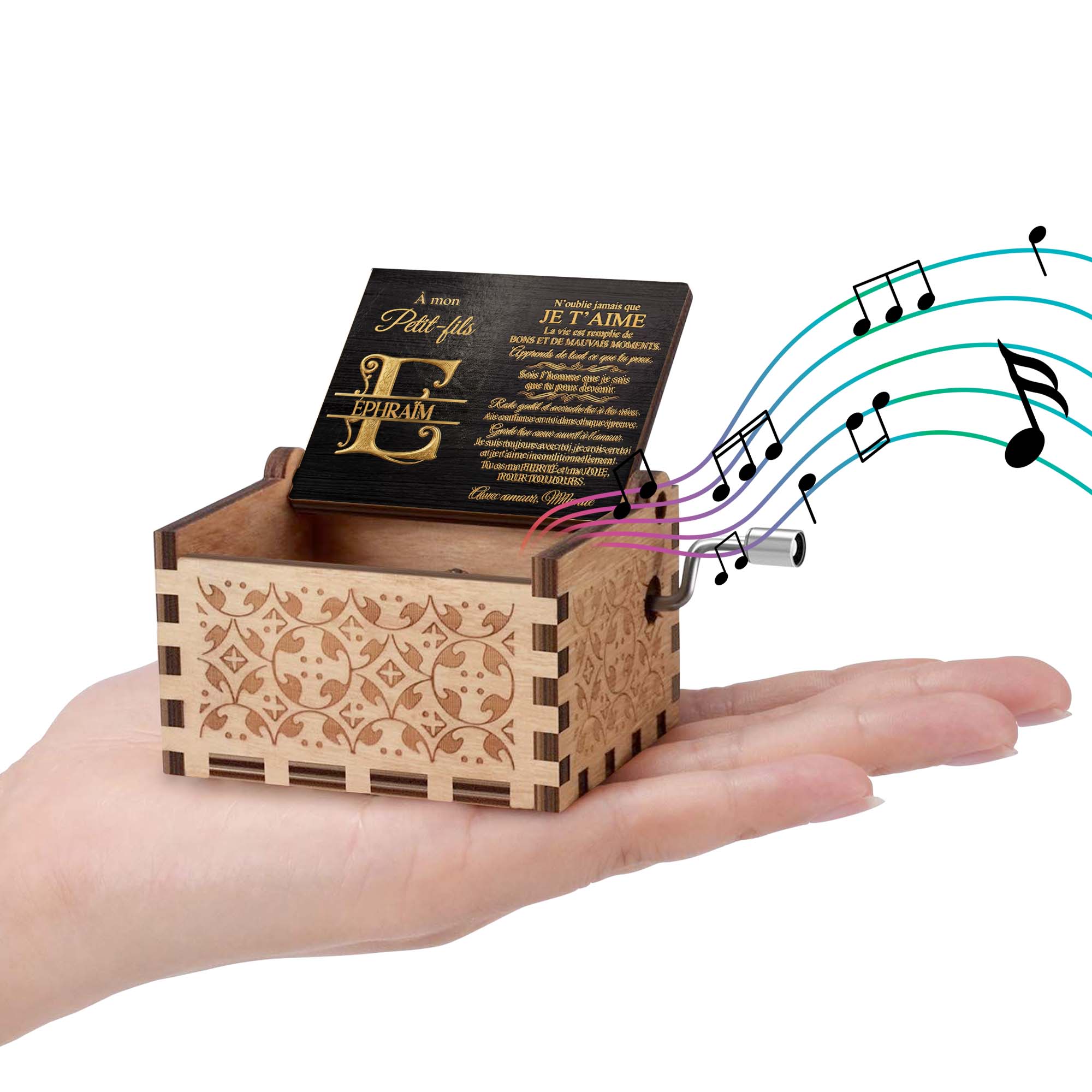 Personalized Wooden Music Box Custom Initial Gift for Grandson