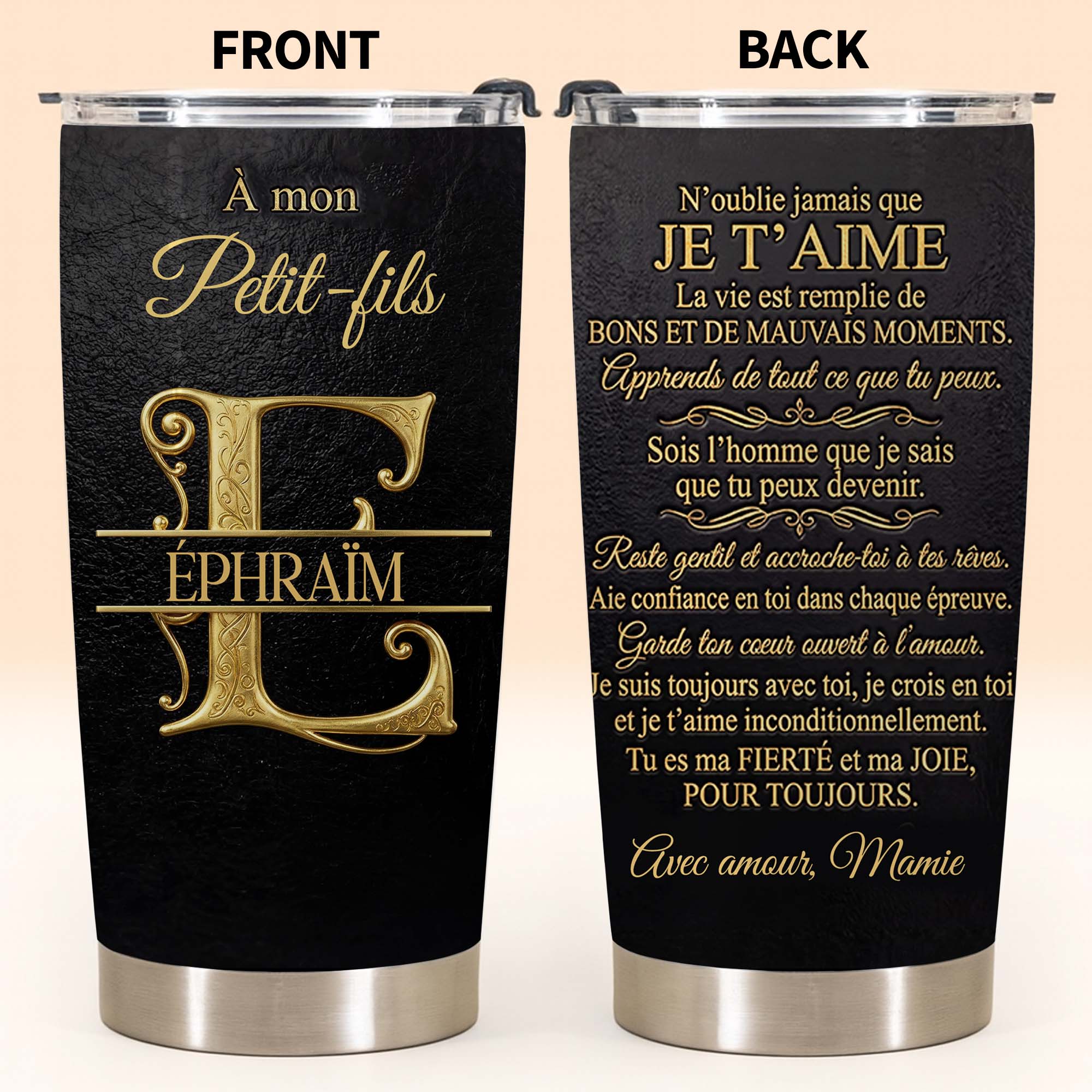 Personalized Stainless Steel Tumbler Custom Monogram Gift for Grandson
