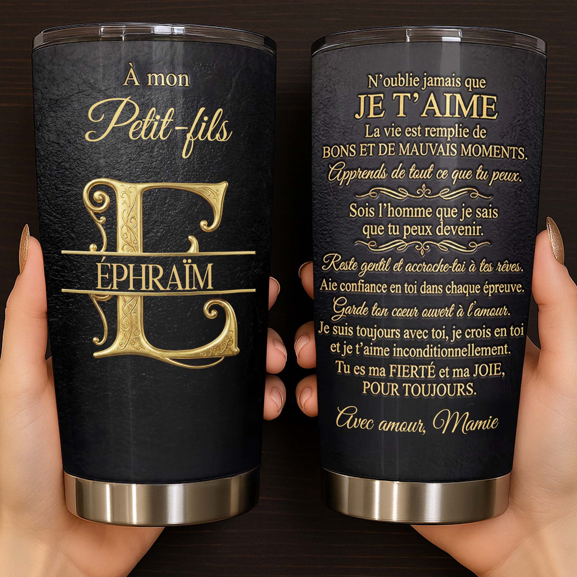 Personalized Stainless Steel Tumbler Custom Monogram Gift for Grandson