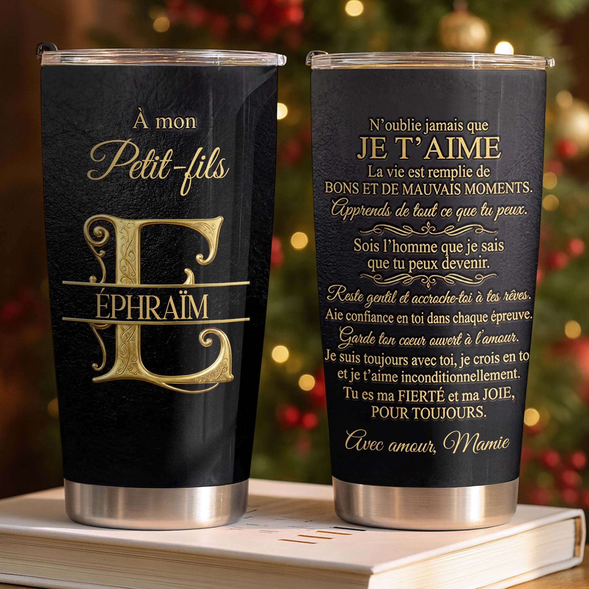 Personalized Gold Monogram Tumbler for Grandson 20oz Gift