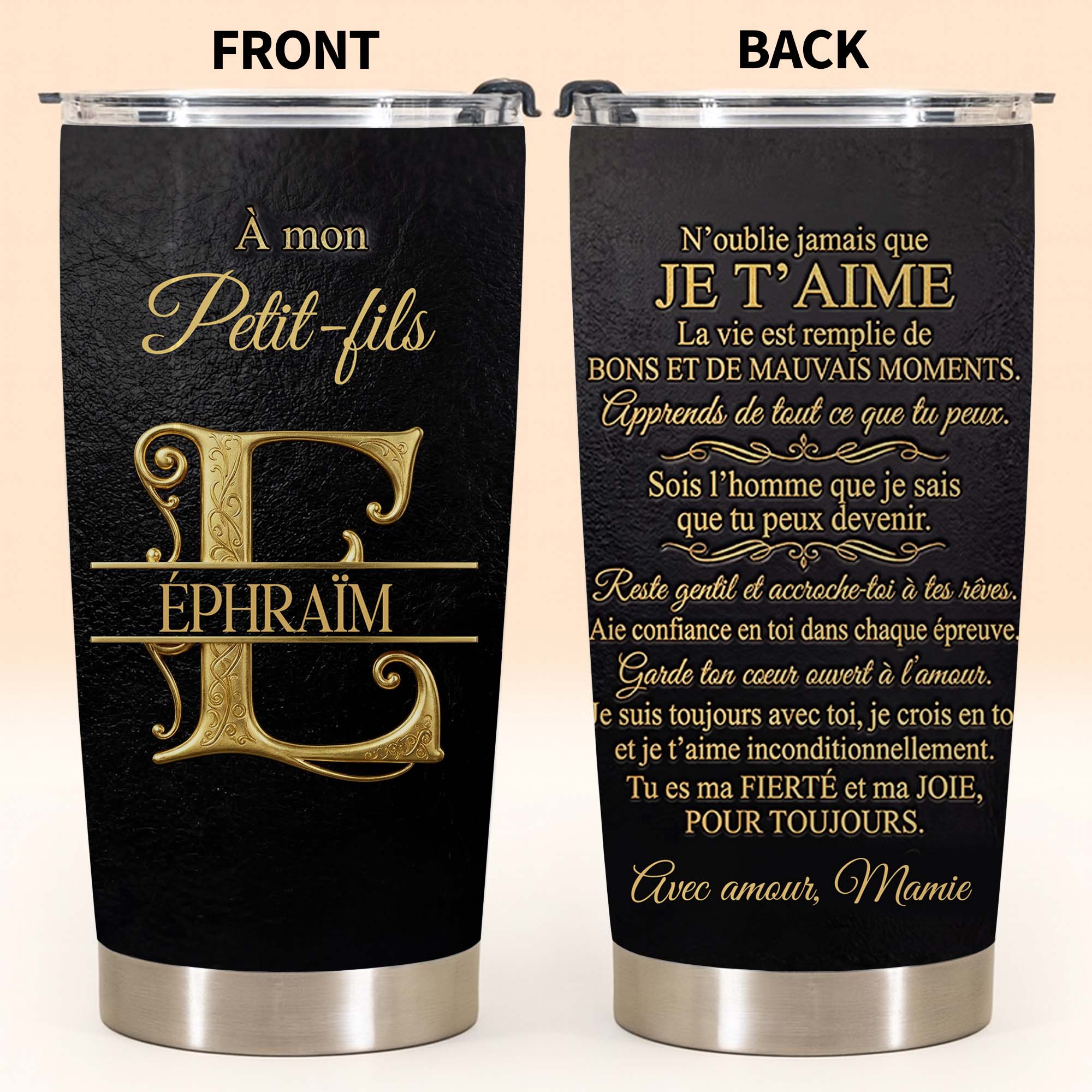 Personalized Gold Monogram Tumbler for Grandson 20oz Gift