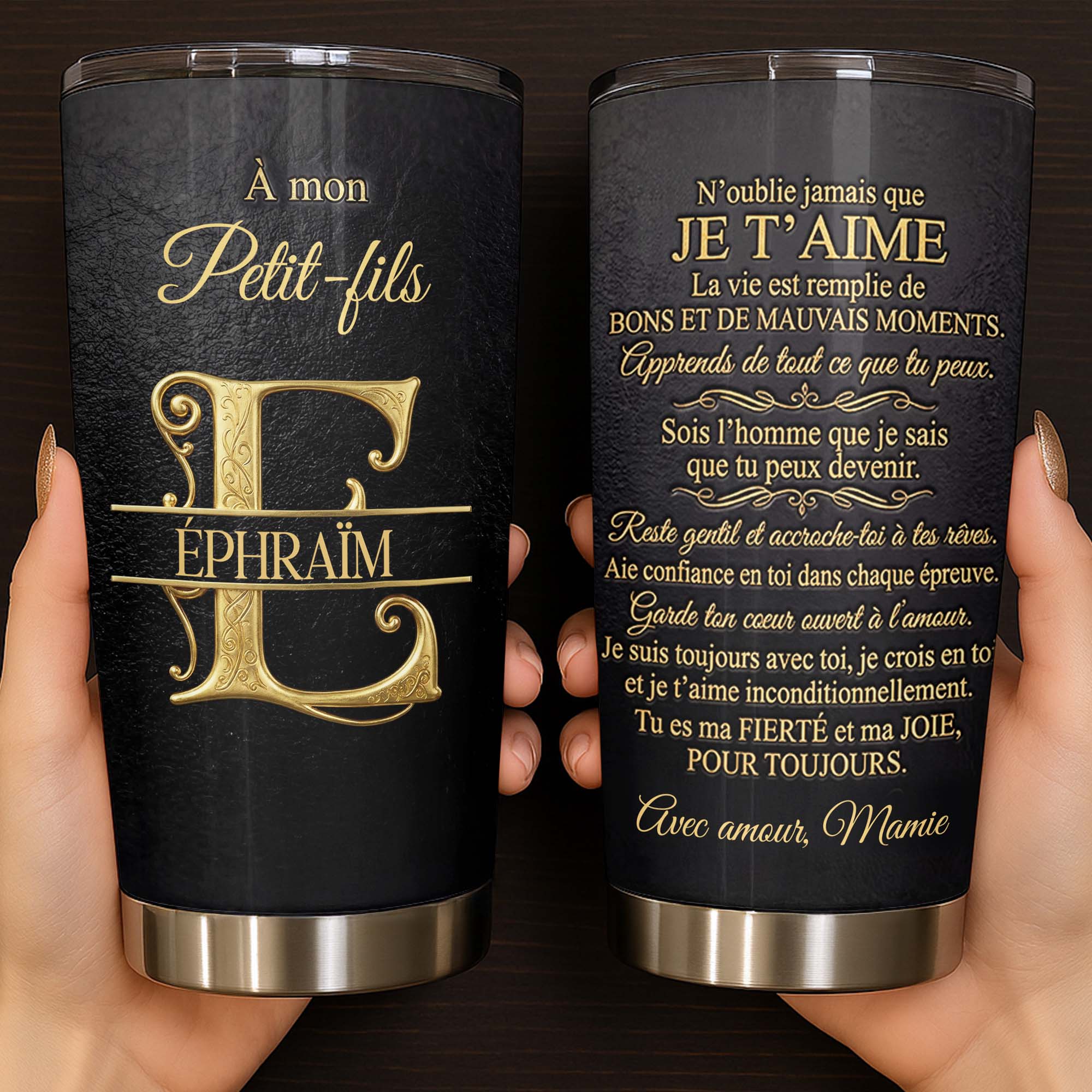 Personalized Gold Monogram Tumbler for Grandson 20oz Gift