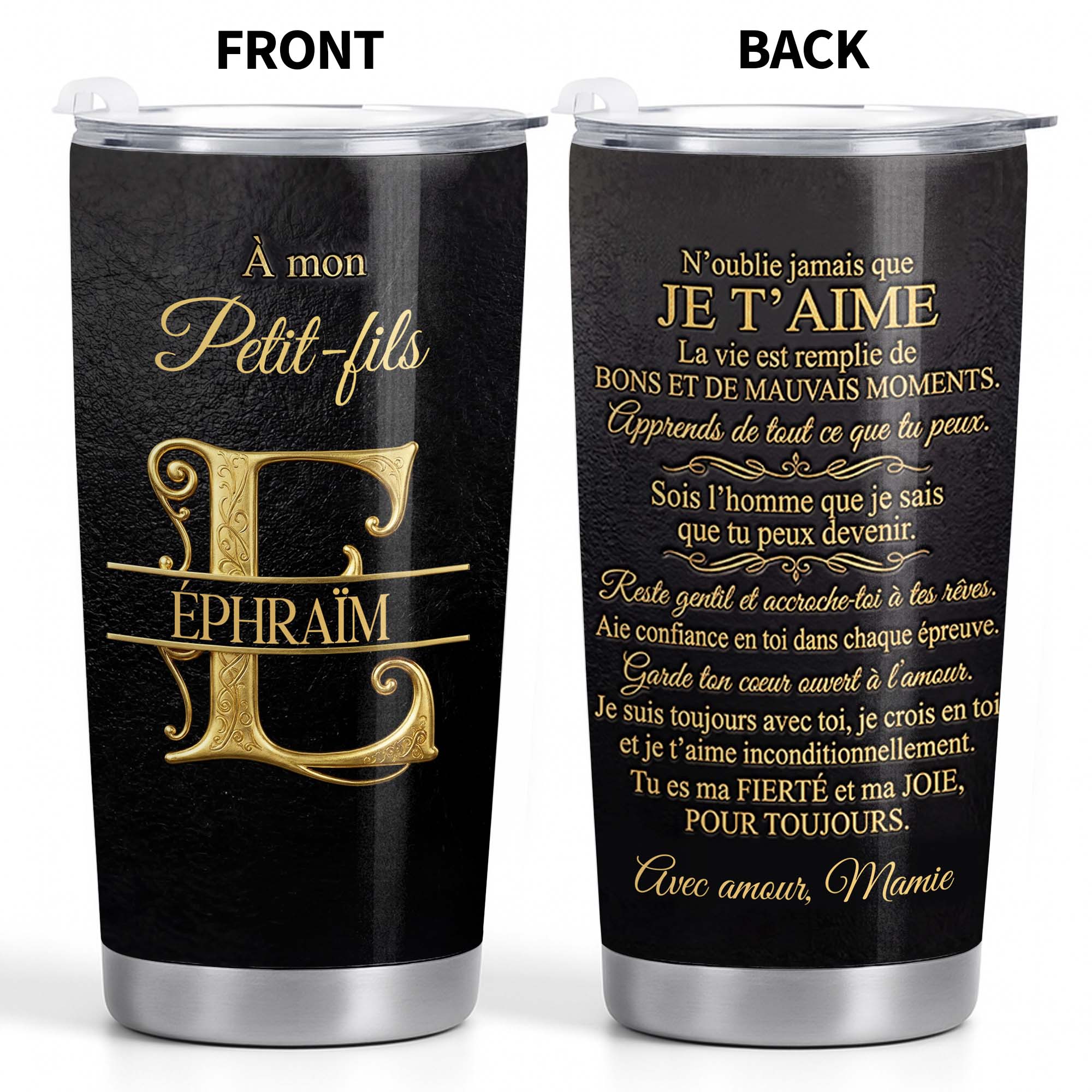 Personalized Gold Monogram Tumbler for Grandson 20oz Gift