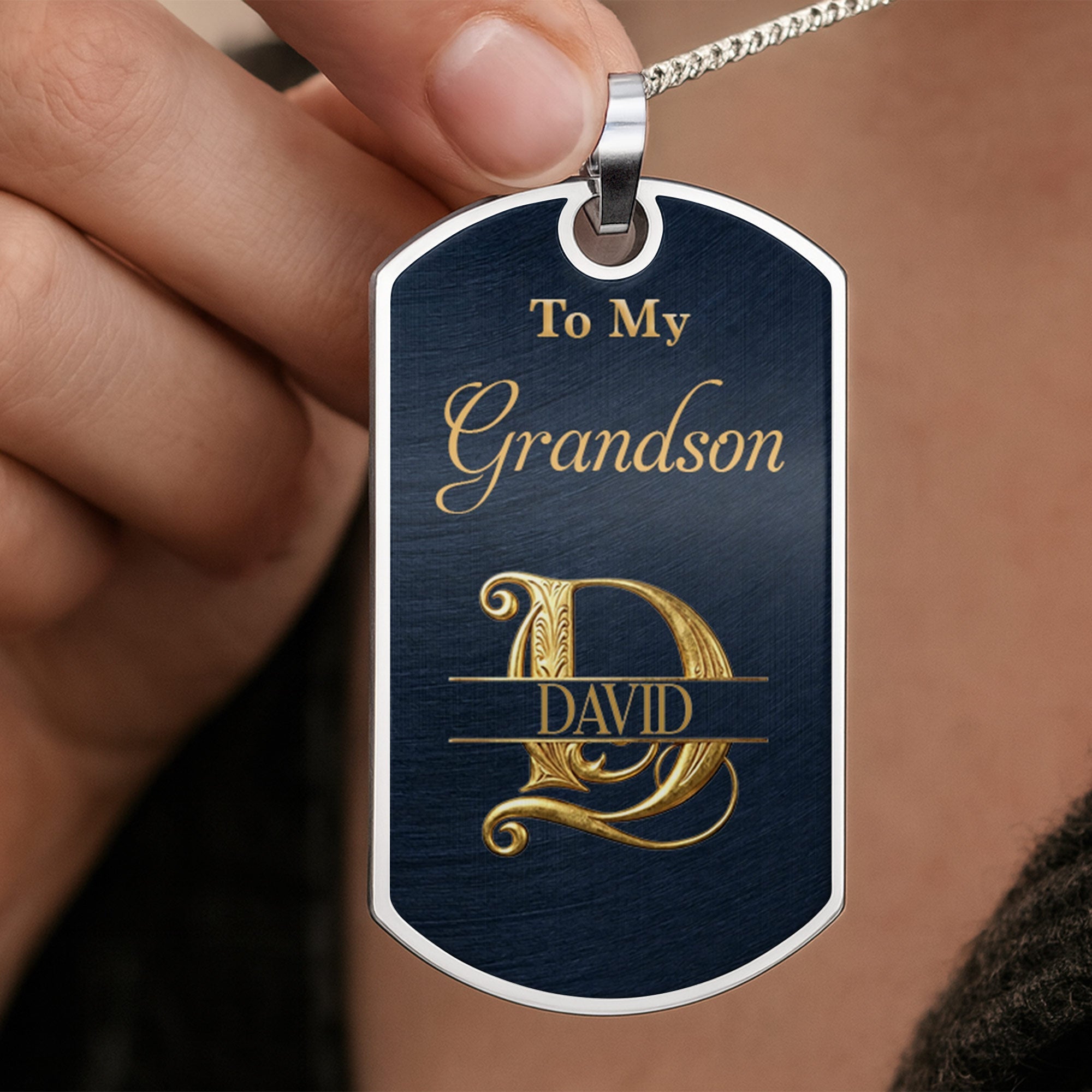 Personalized Stainless Steel Dog Tag Necklace for Grandson