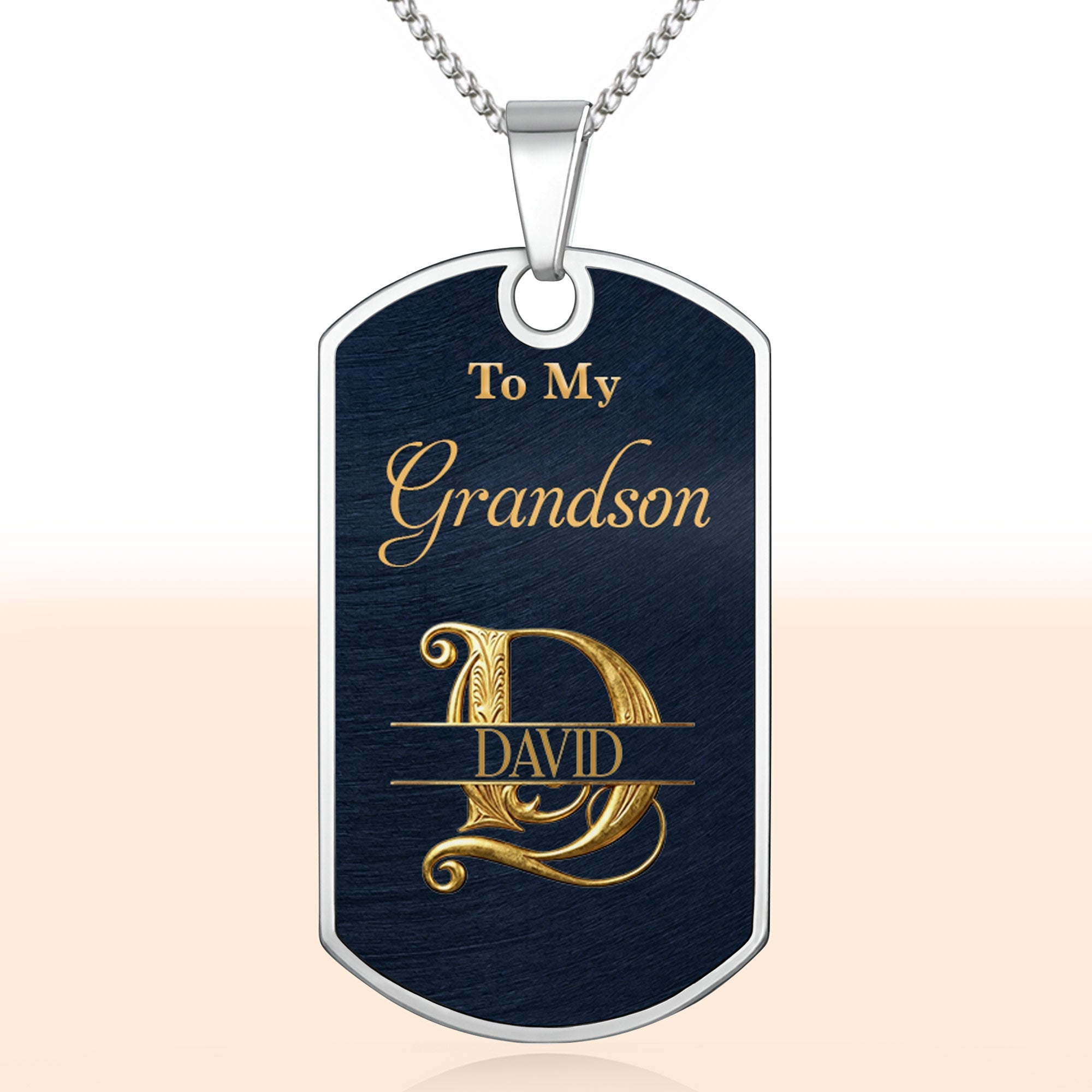 Personalized Stainless Steel Dog Tag Necklace for Grandson