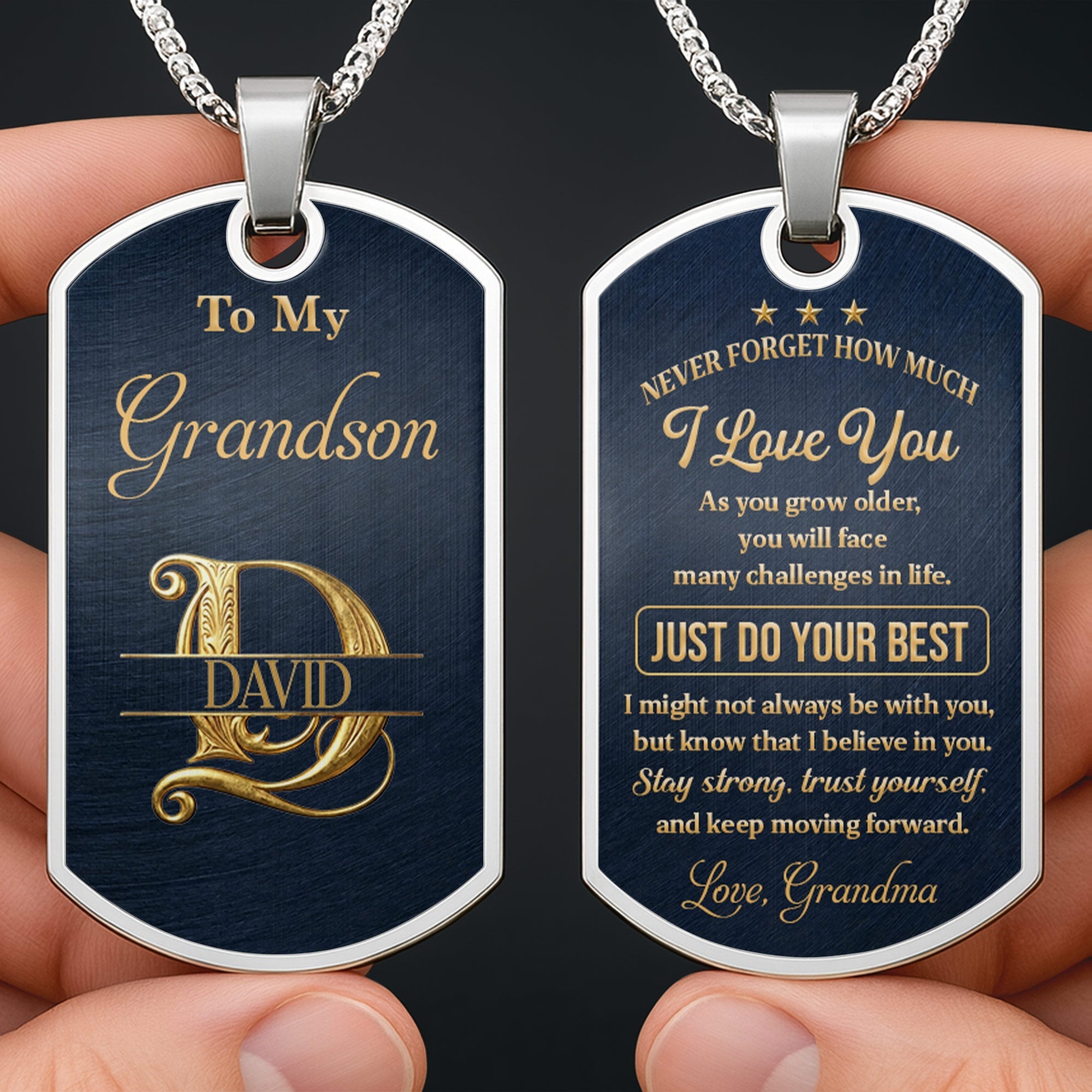 Personalized Stainless Steel Dog Tag Necklace for Grandson