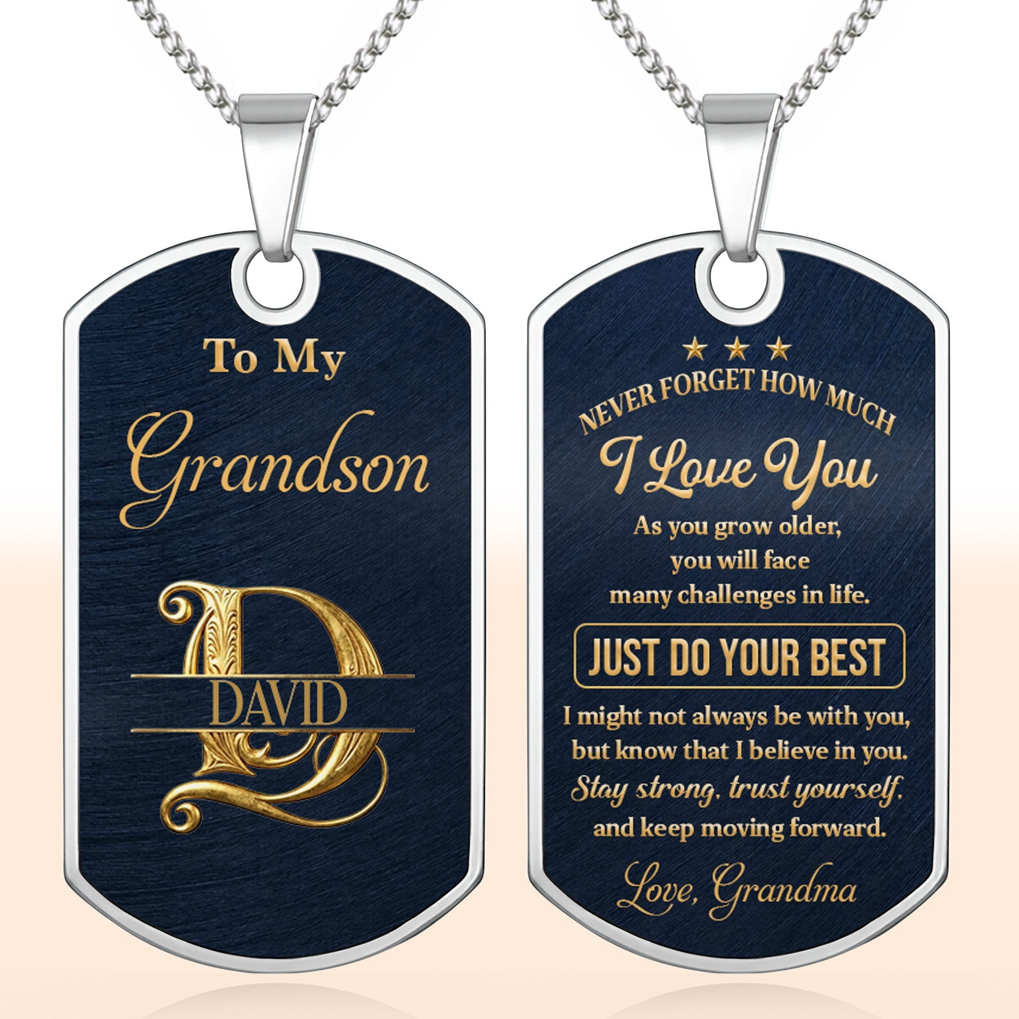 Personalized Stainless Steel Dog Tag Necklace for Grandson