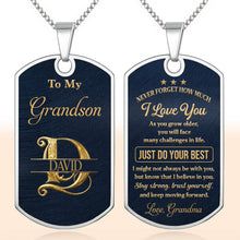 Load image into Gallery viewer, Personalized Stainless Steel Dog Tag Necklace for Grandson

