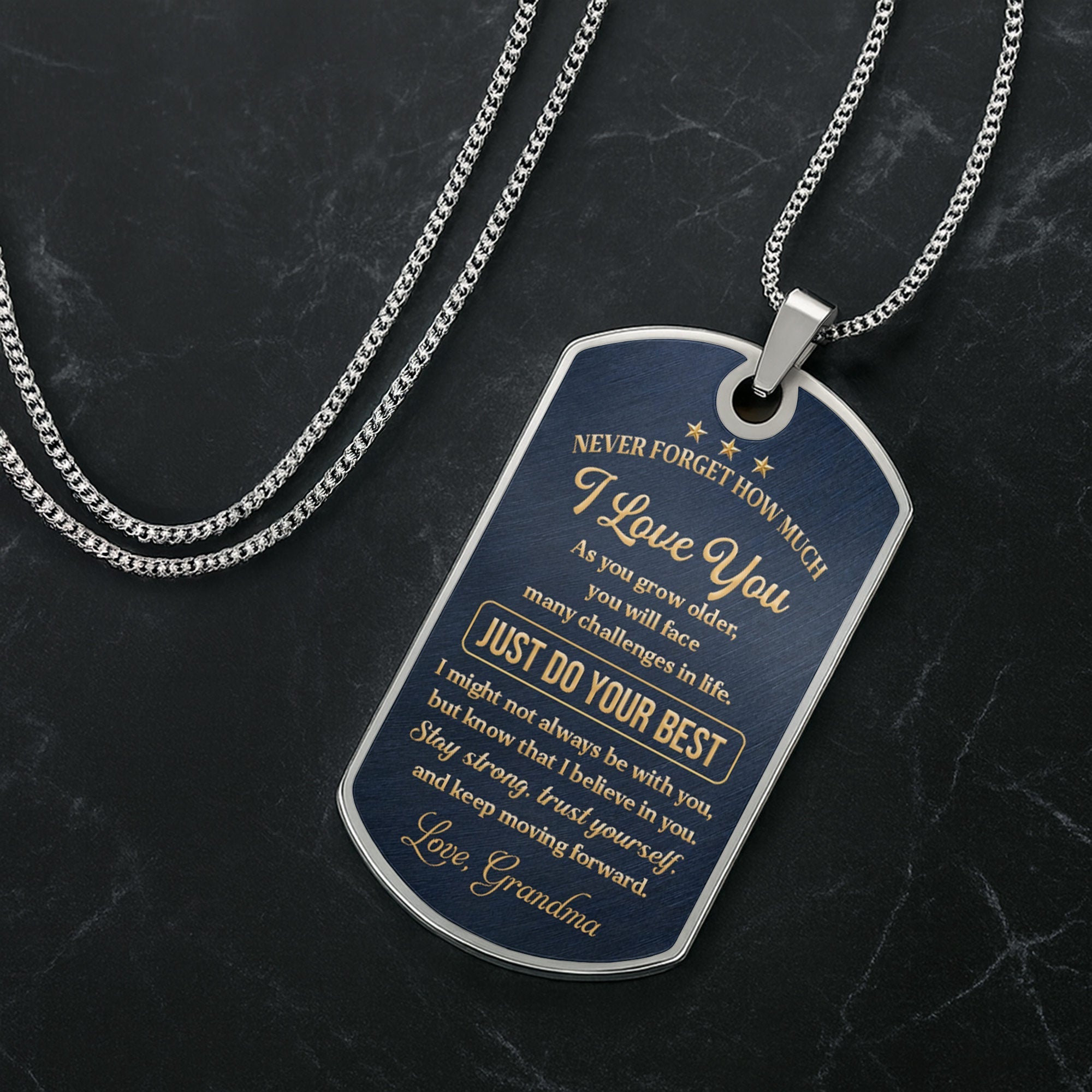 Personalized Stainless Steel Dog Tag Necklace for Grandson