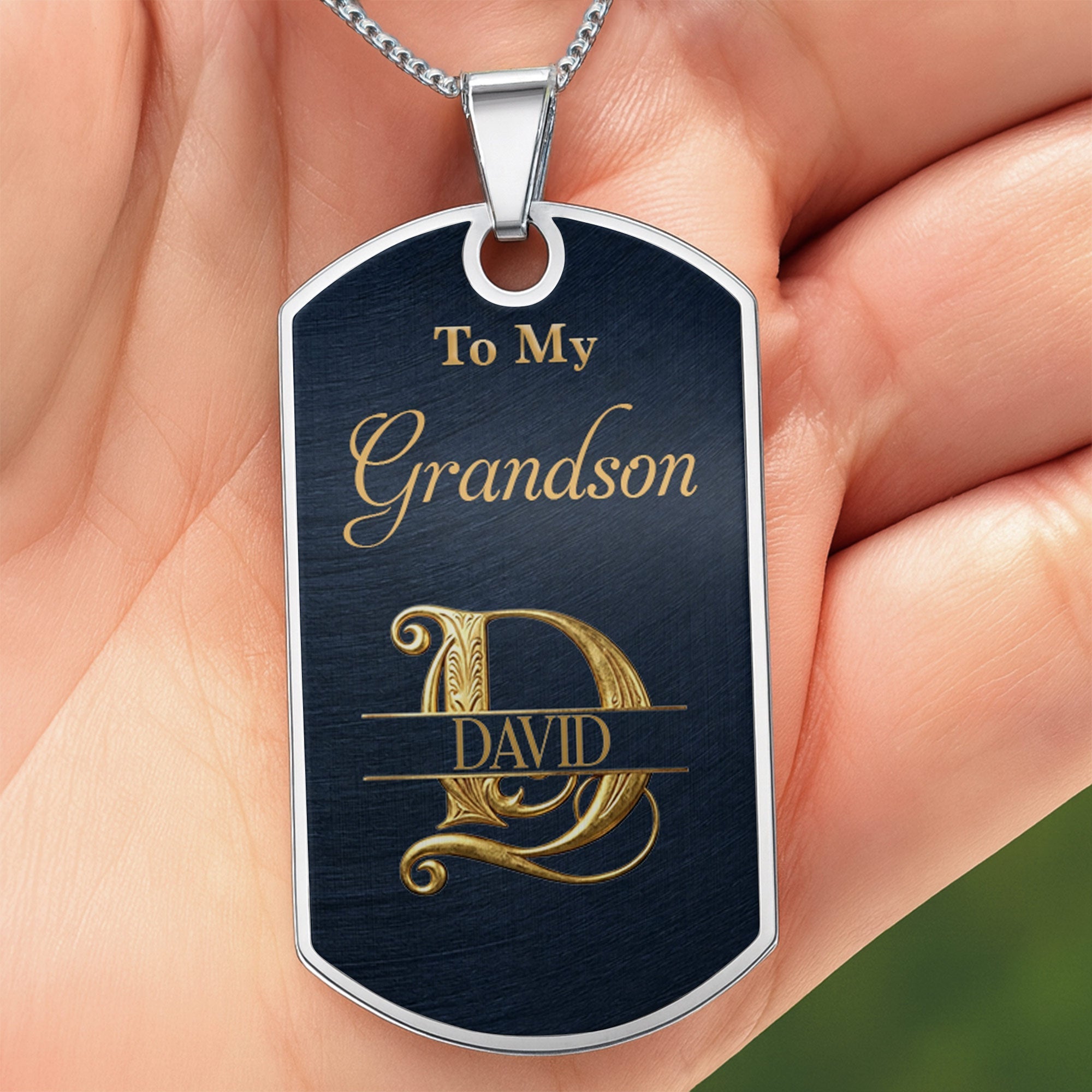 Personalized Stainless Steel Dog Tag Necklace for Grandson