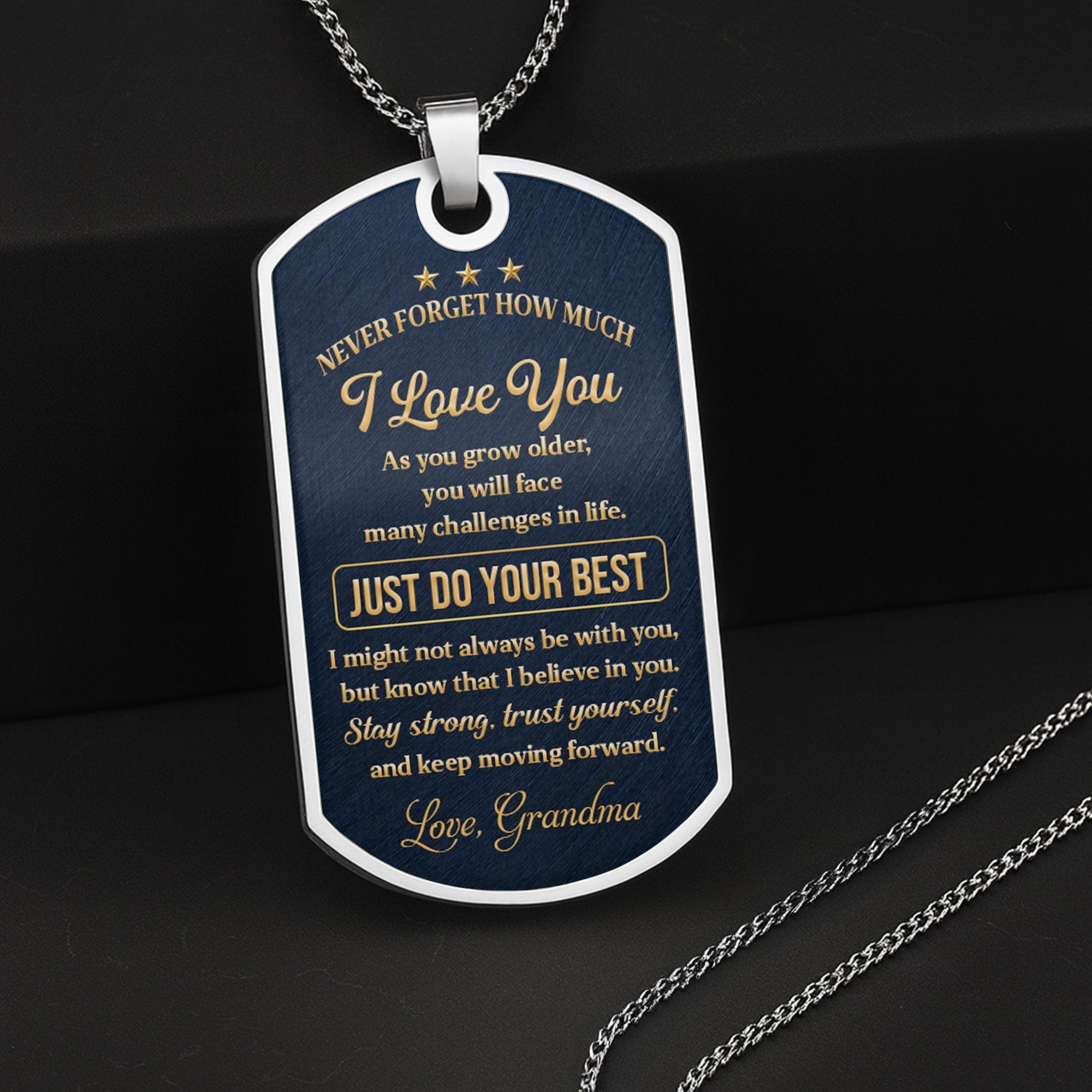 Personalized Stainless Steel Dog Tag Necklace for Grandson