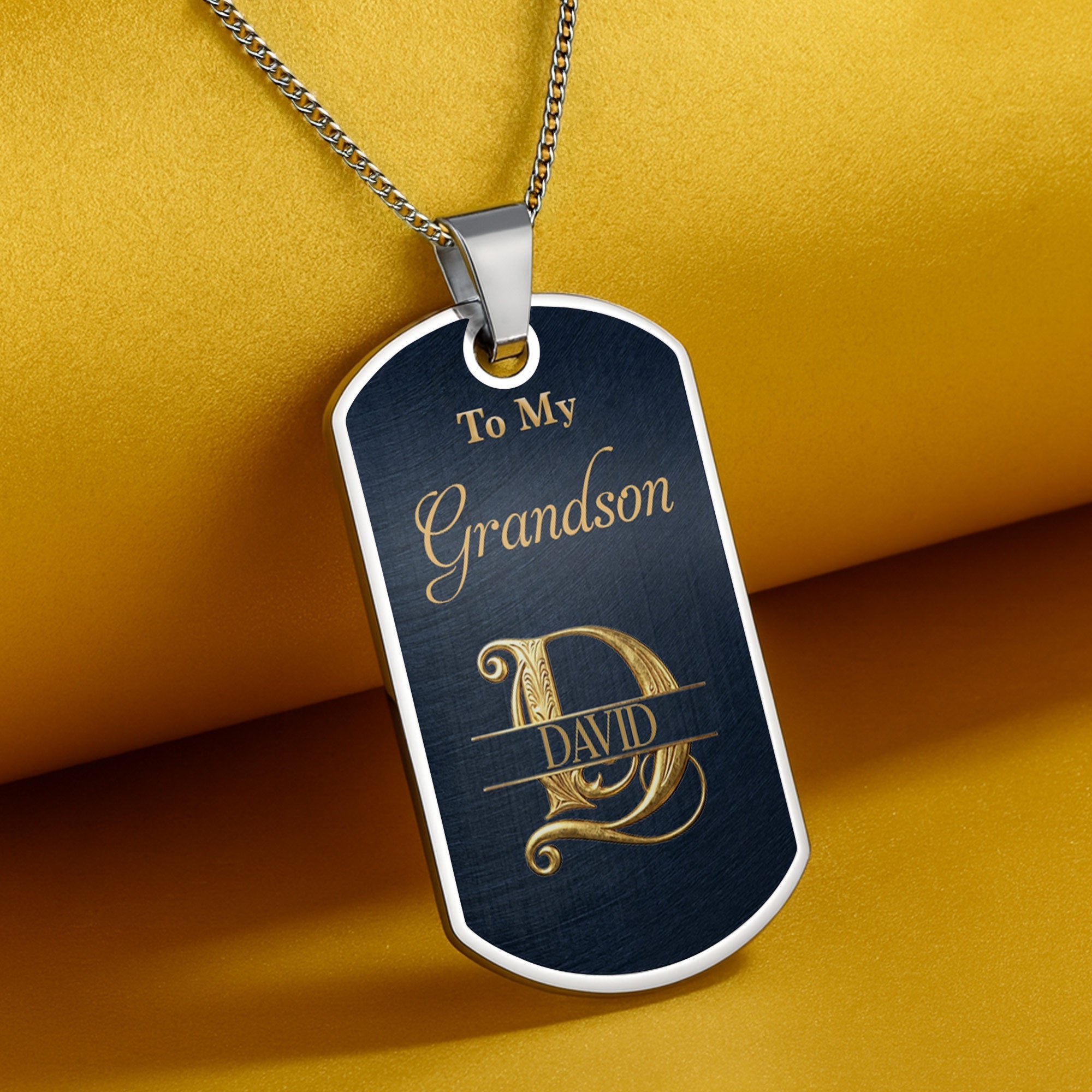 Personalized Stainless Steel Dog Tag Necklace for Grandson