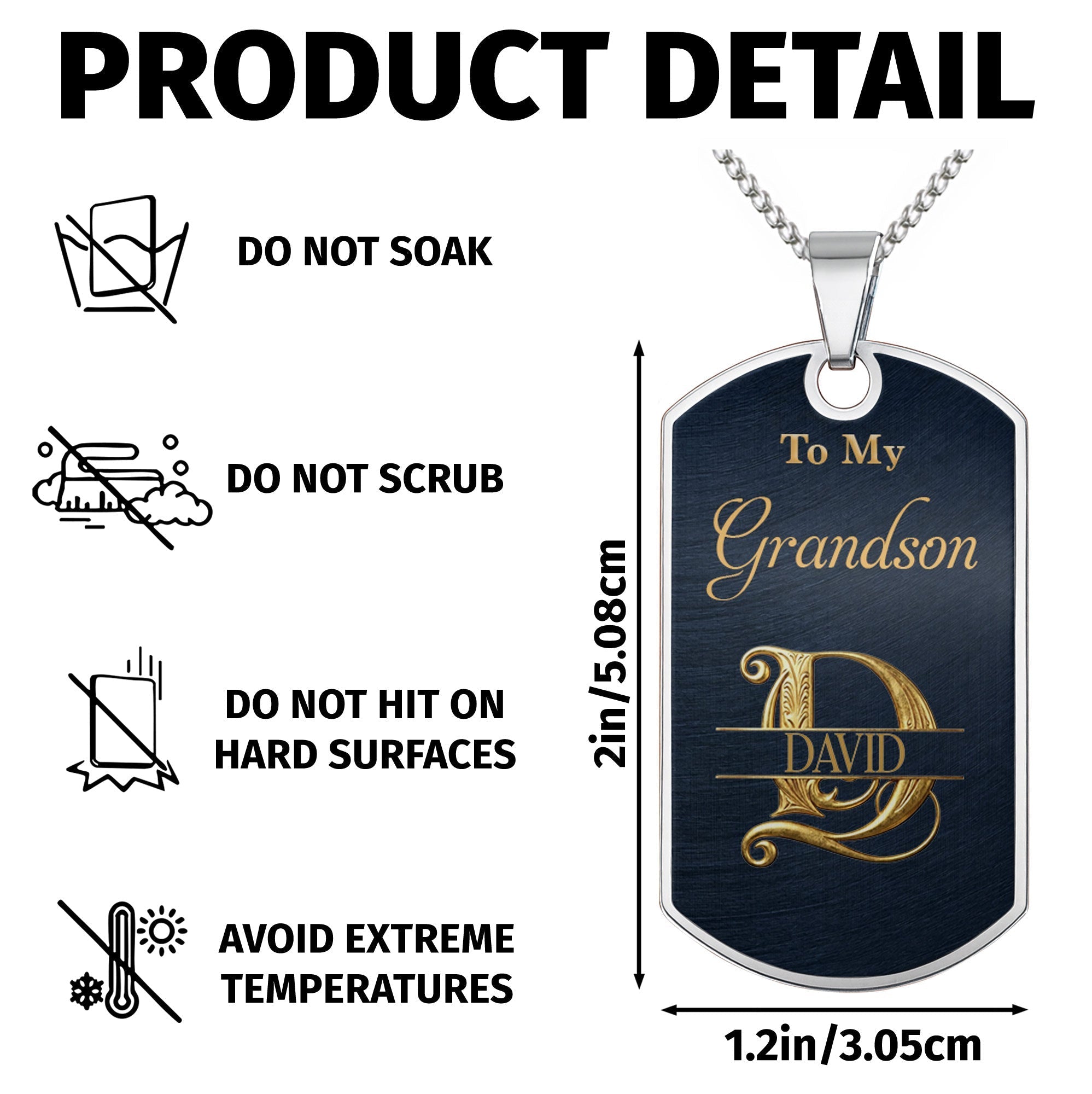 Personalized Stainless Steel Dog Tag Necklace for Grandson